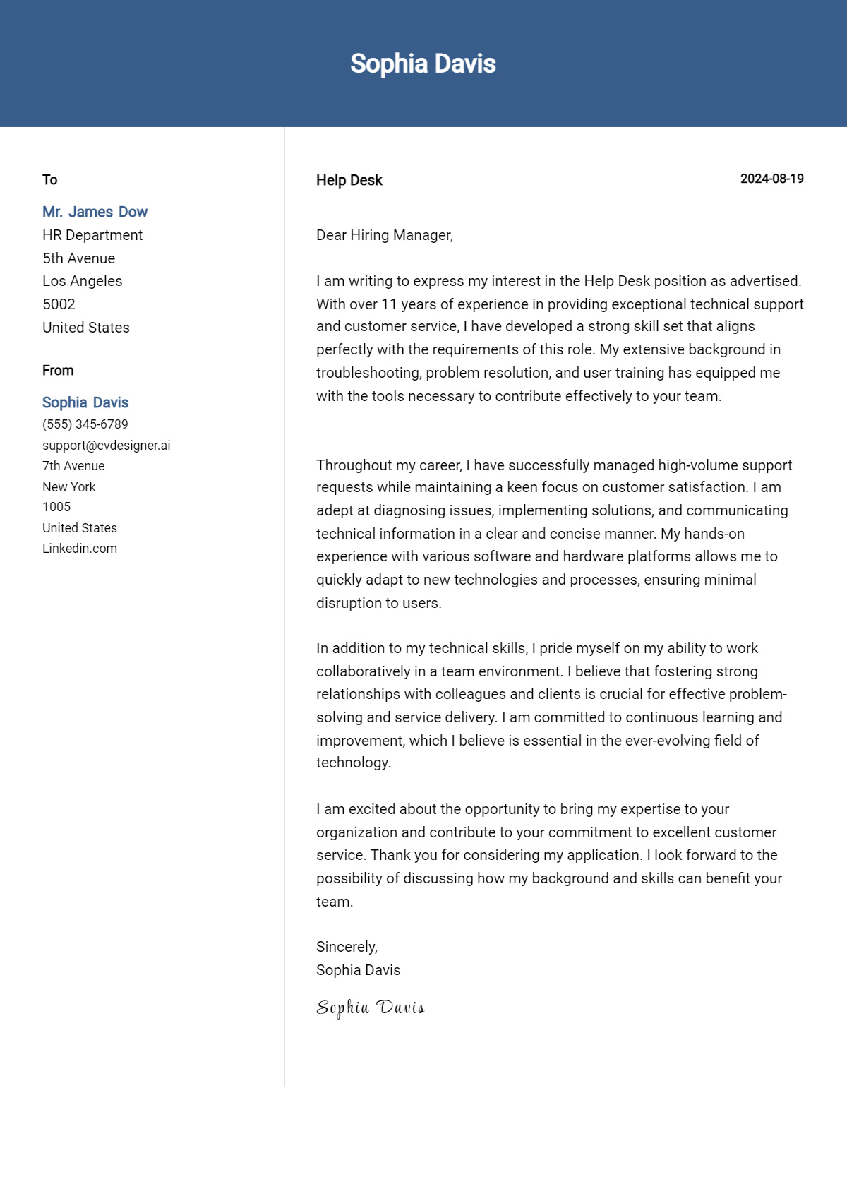 Help Desk Cover Letter Example for 2026 (Complete Writing Guide) Preview