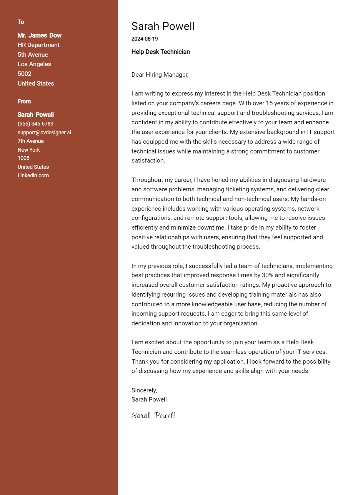 Help Desk Technician Cover Letter Example for 2026: Free Templates Preview