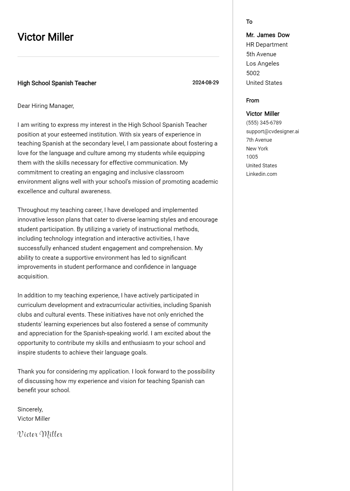 High School Spanish Teacher Cover Letter Example for 2026: Proven Tips Preview