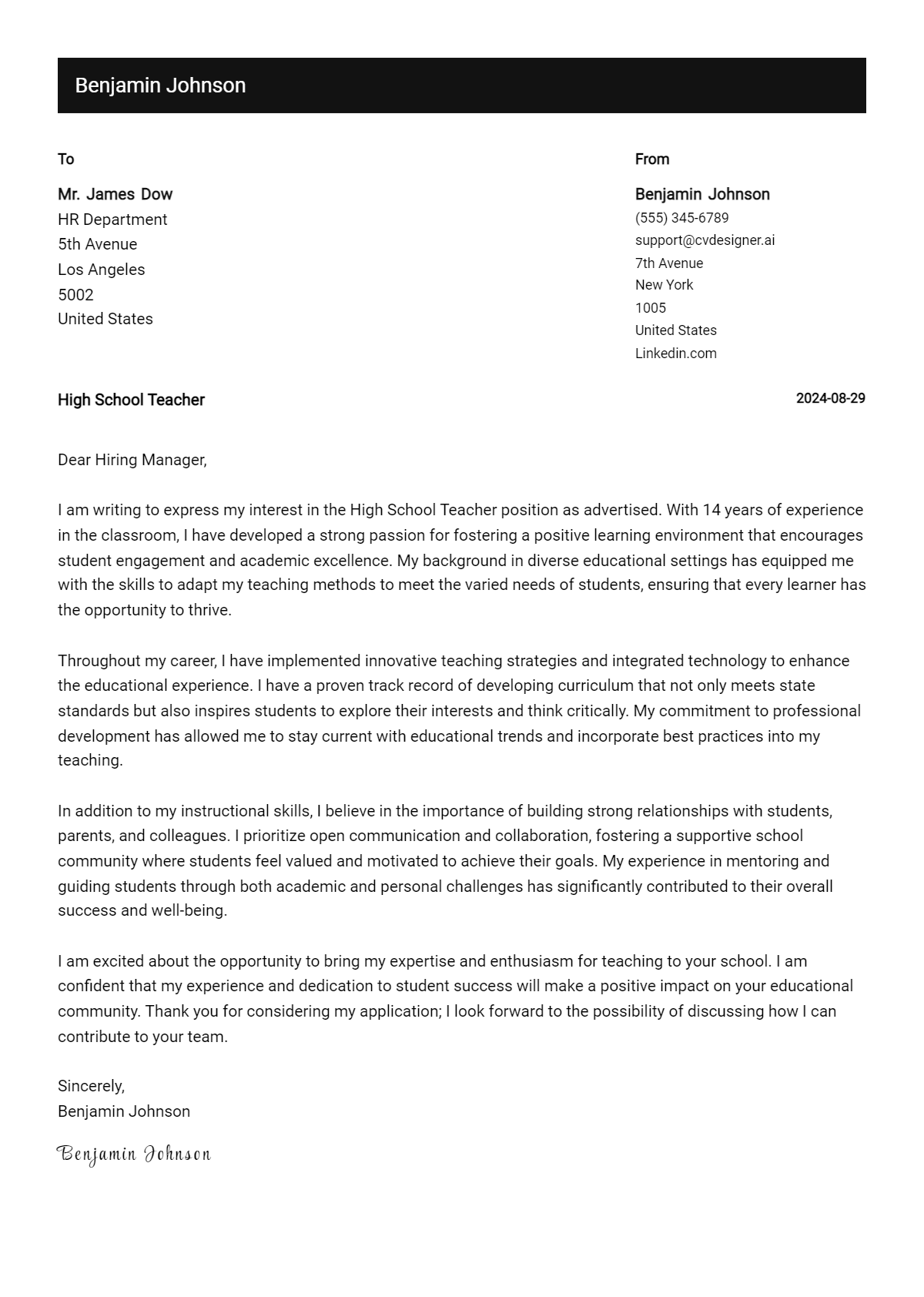 10 High School Teacher Cover Letter Examples for 2026 (Complete Writing Guide) Preview