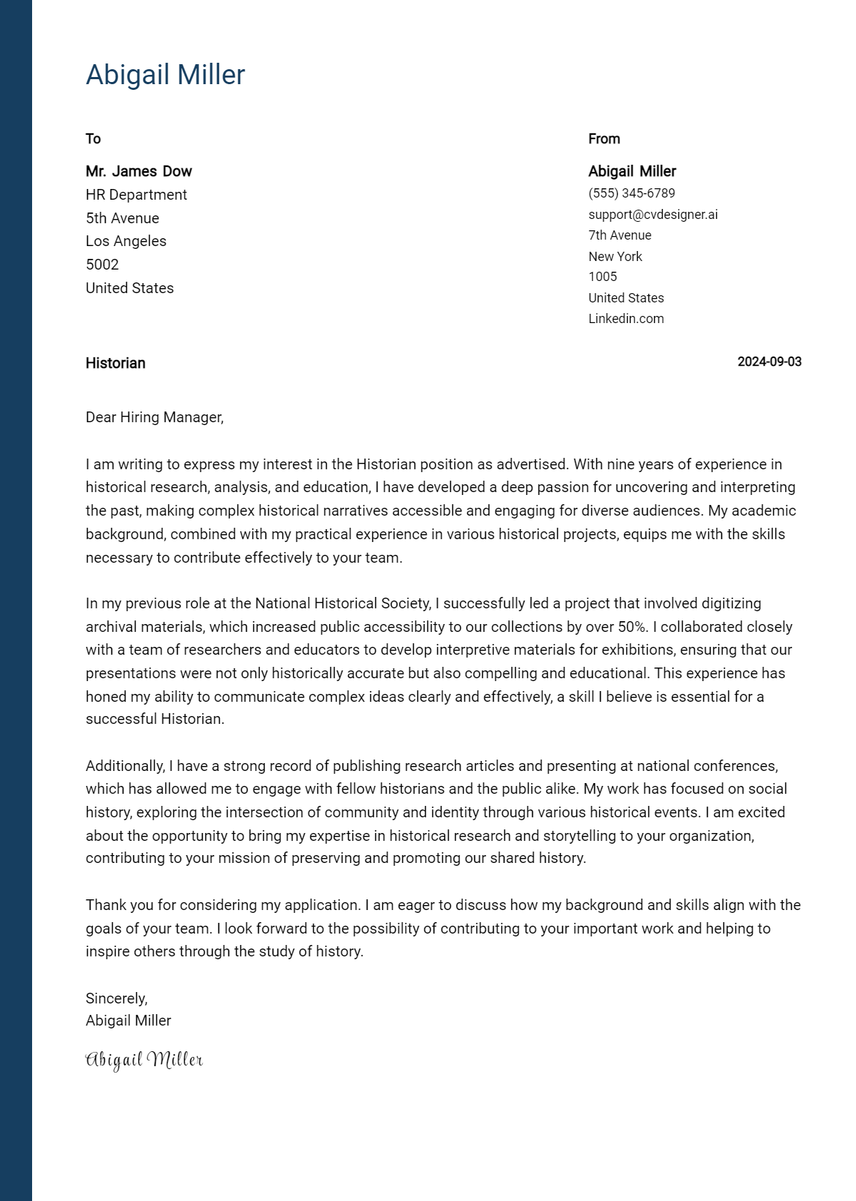 Historian Cover Letter Example for 2026: Free Templates Preview