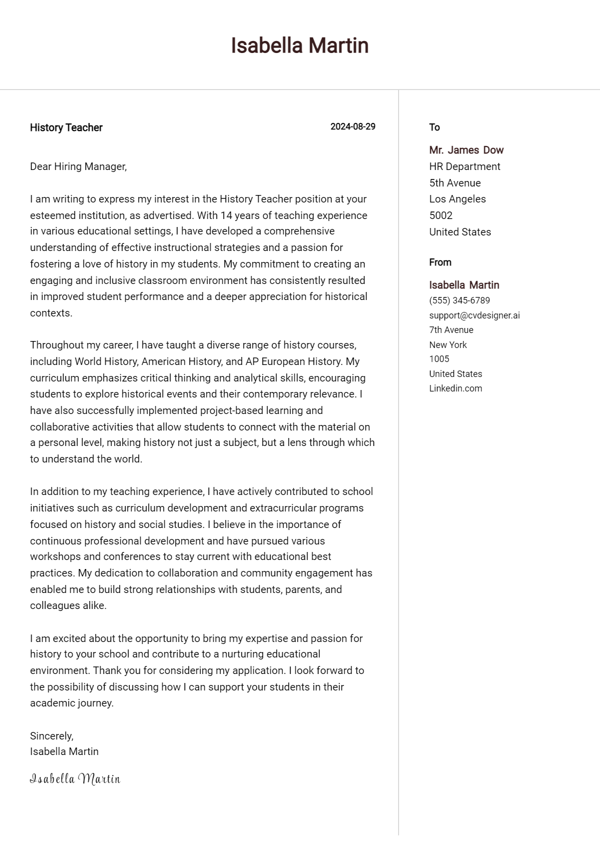 History Teacher Cover Letter Example for 2026: Ultimate Guide Preview