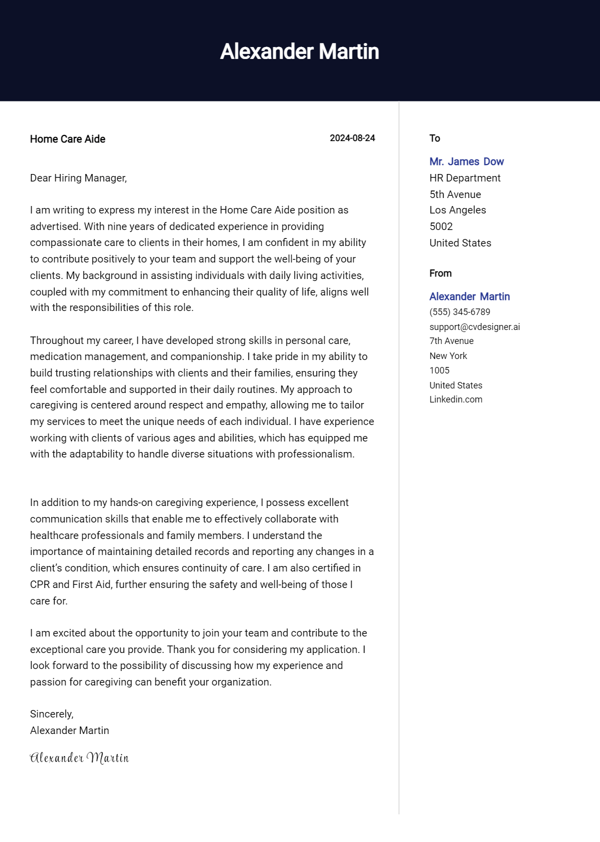 Home Care Aide Cover Letter Example for 2026: Free Templates Preview