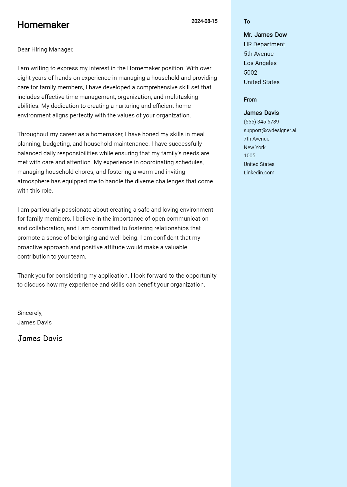 Homemaker Cover Letter Samples & Examples 2026 Preview