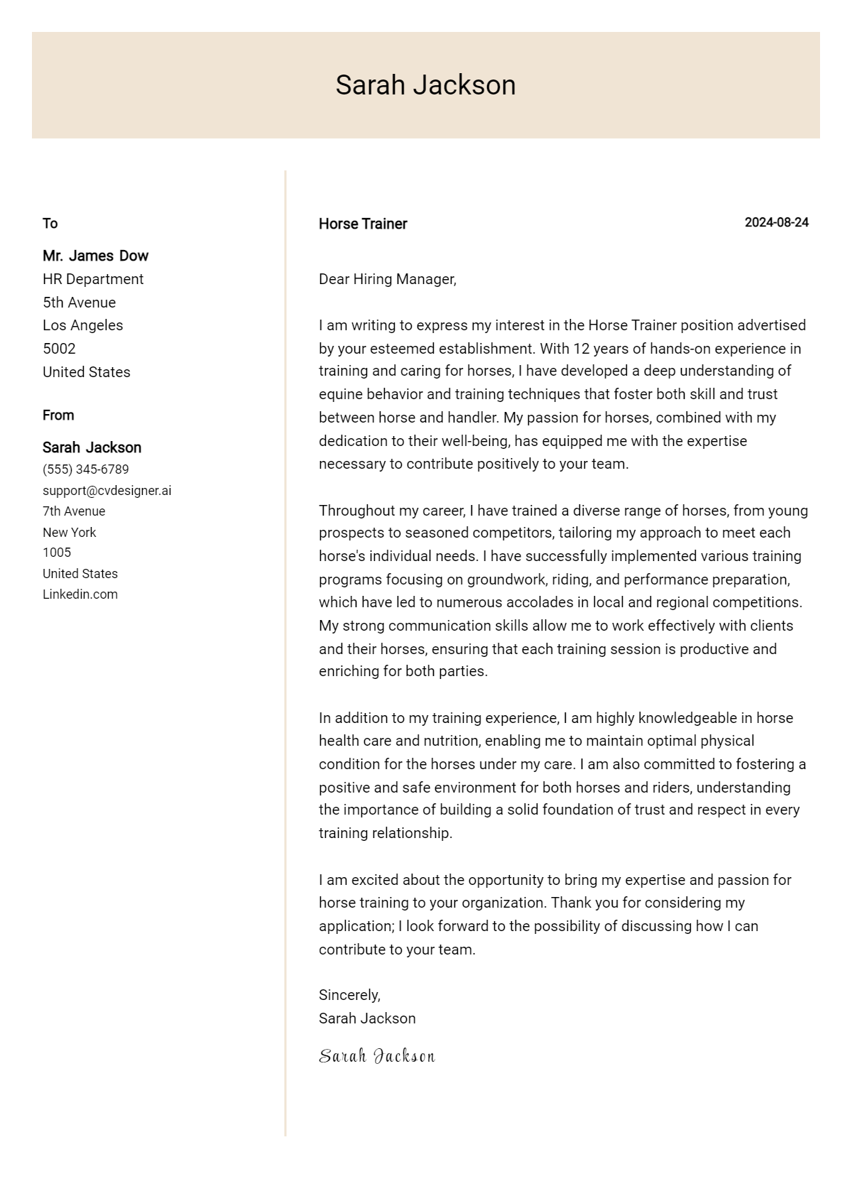 Horse Trainer Cover Letter Examples & Samples for 2026 Preview