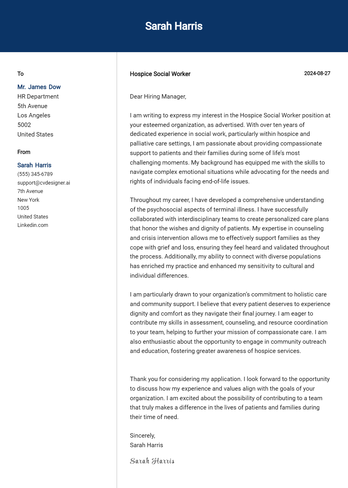 Hospice Social Worker Cover Letter Examples with Writing Tips for 2026 Preview