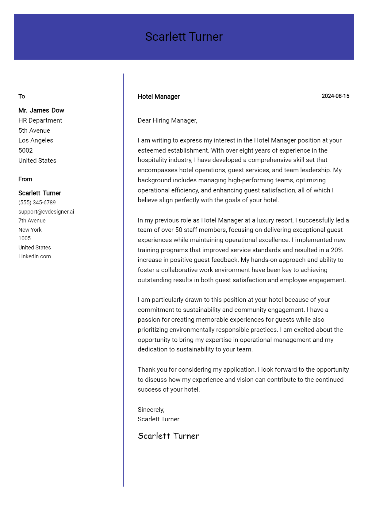 Hotel Manager Cover Letter Example for 2026: Free Templates Preview