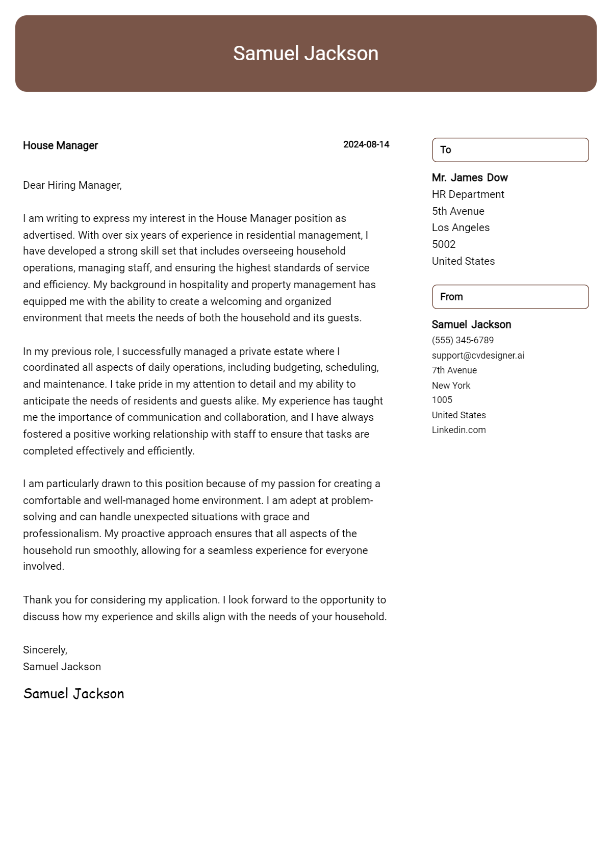 House Manager Cover Letter Examples for 2026 (Downloadable) Preview