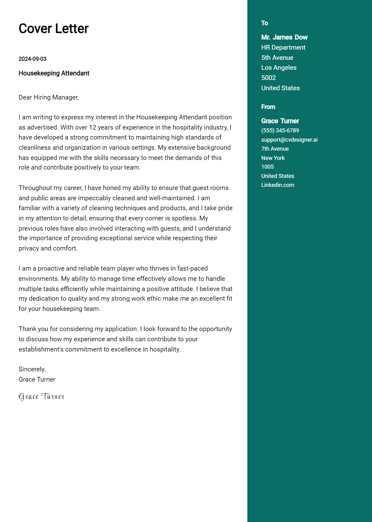 6 Housekeeping Attendant Cover Letter Example for 2026 (Download Templates) Preview