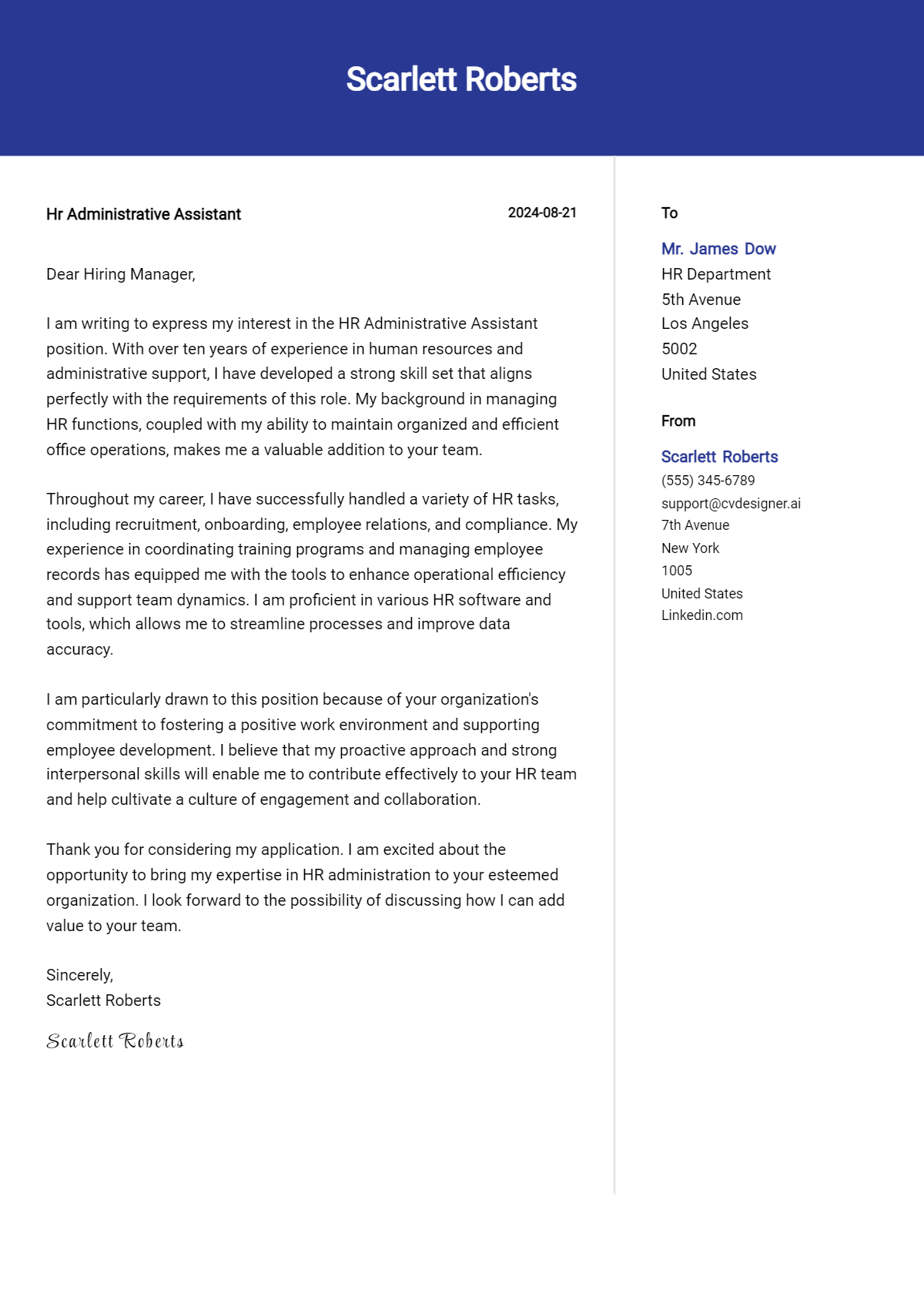 HR Administrative Assistant Cover Letter Samples & Examples 2026 Preview