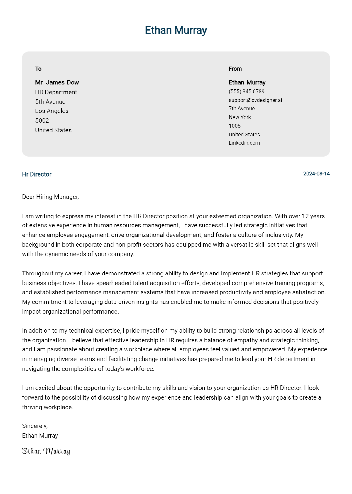 HR Director Cover Letter Example for 2026 (Download Templates) Preview