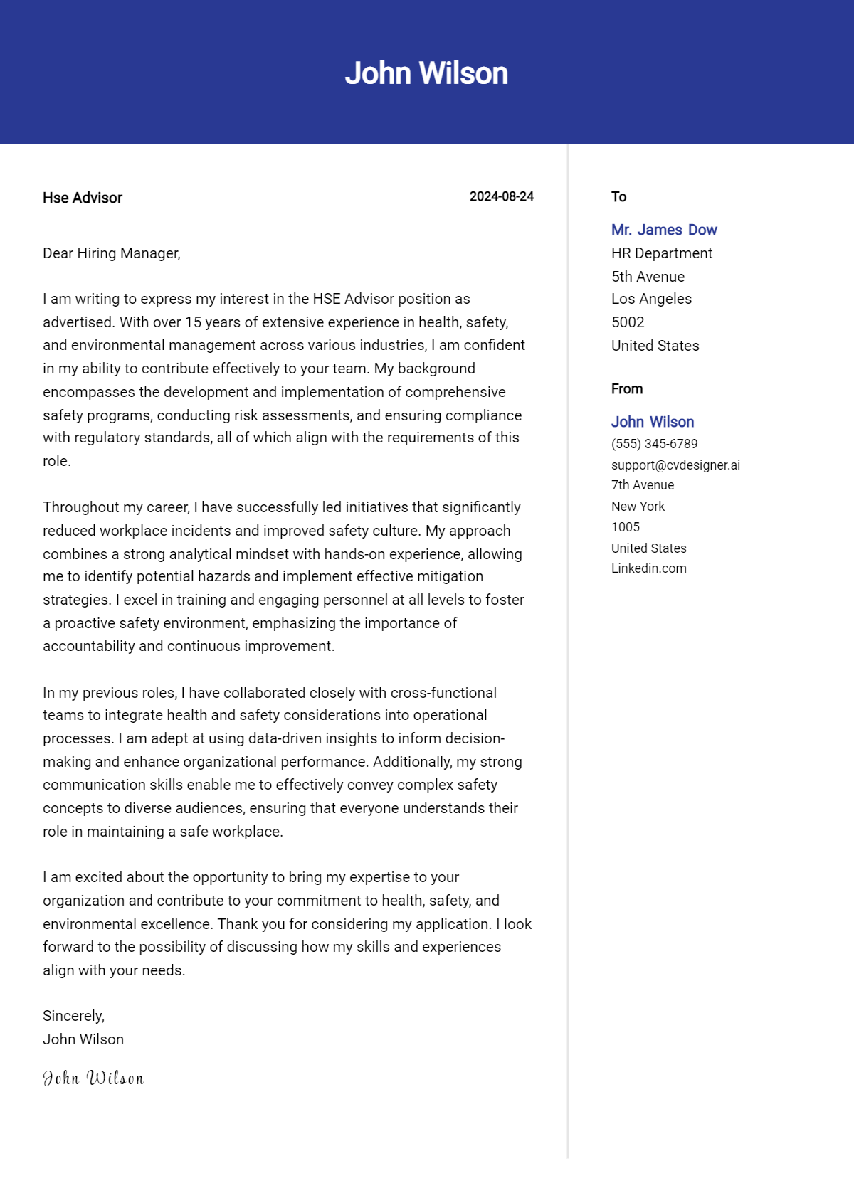 HSE Advisor Cover Letter Example for 2026: Expert Tips & Templates Preview