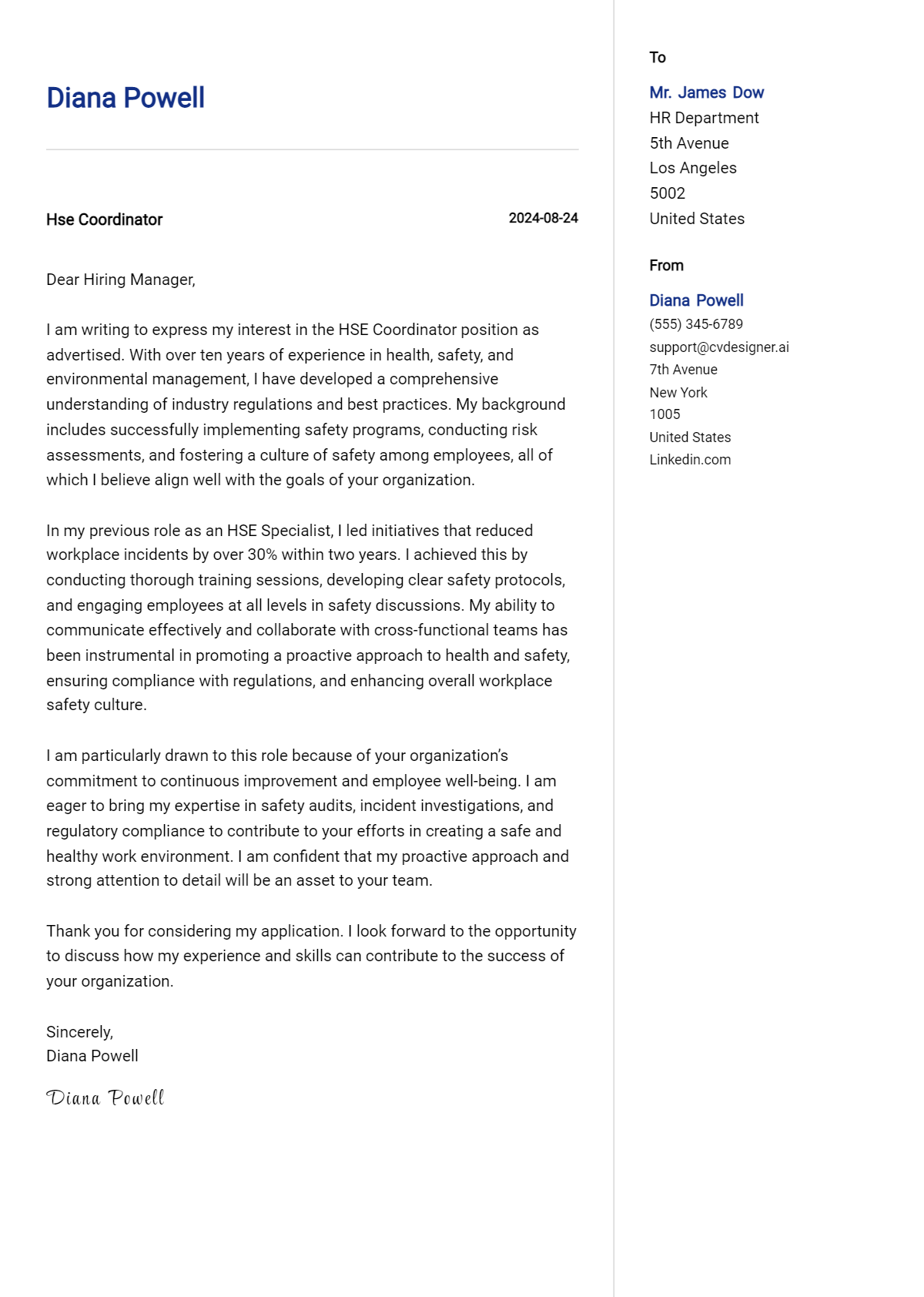 Hse Coordinator Cover Letter Examples with Writing Tips for 2026 Preview