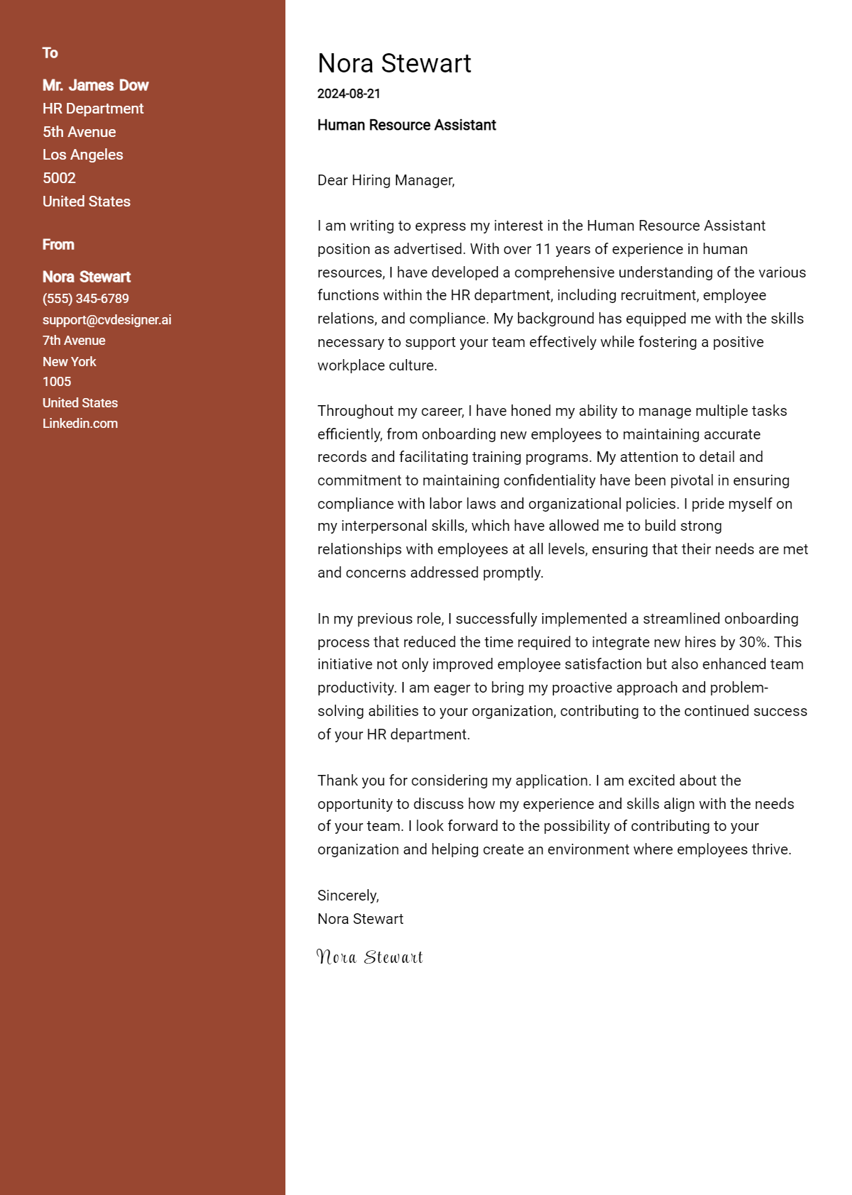 Human Resource Assistant Cover Letter Example for 2026 (Writing Guide) Preview