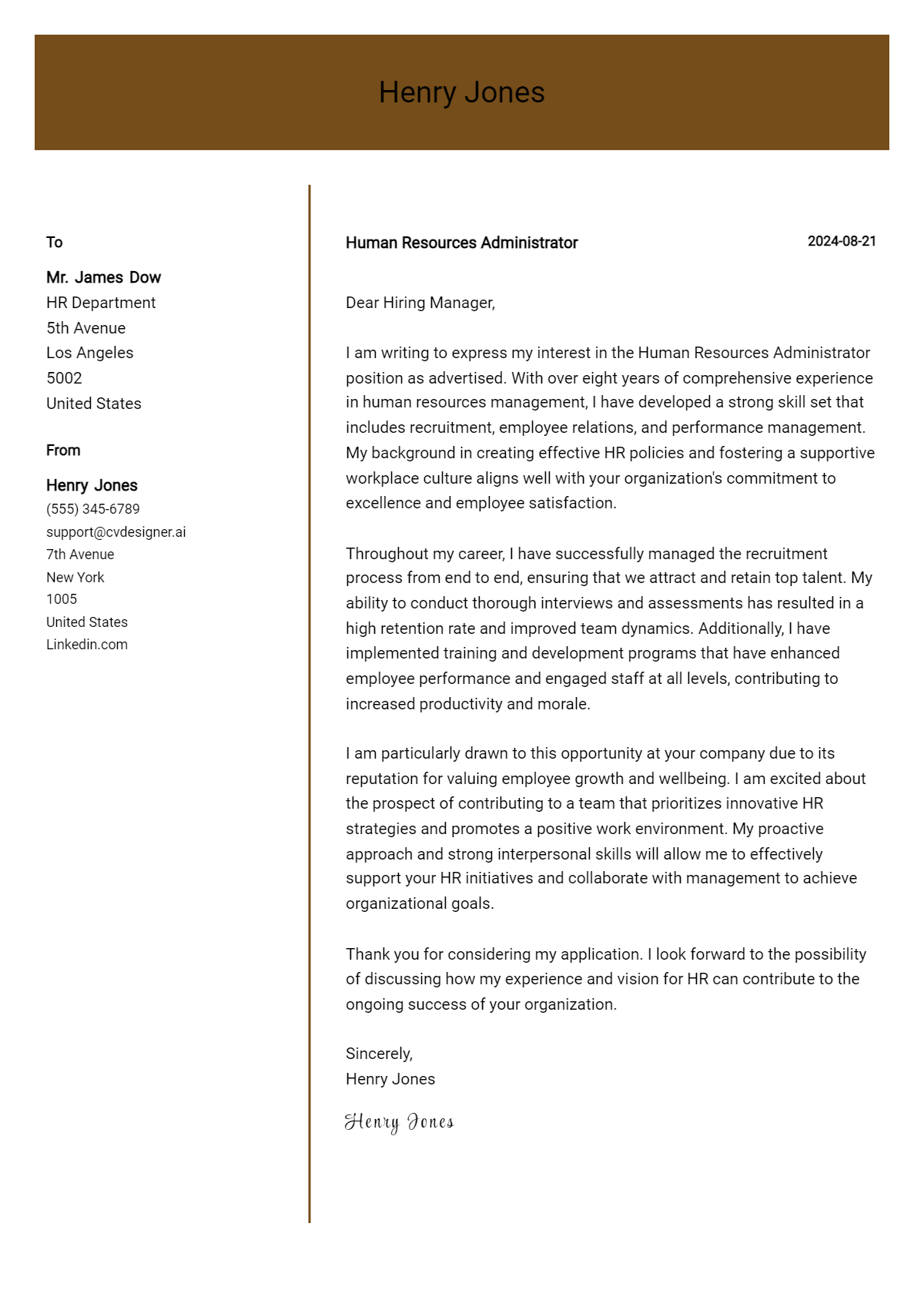 Human Resources Administrator Cover Letter Example for 2026 (Free Templates) Preview