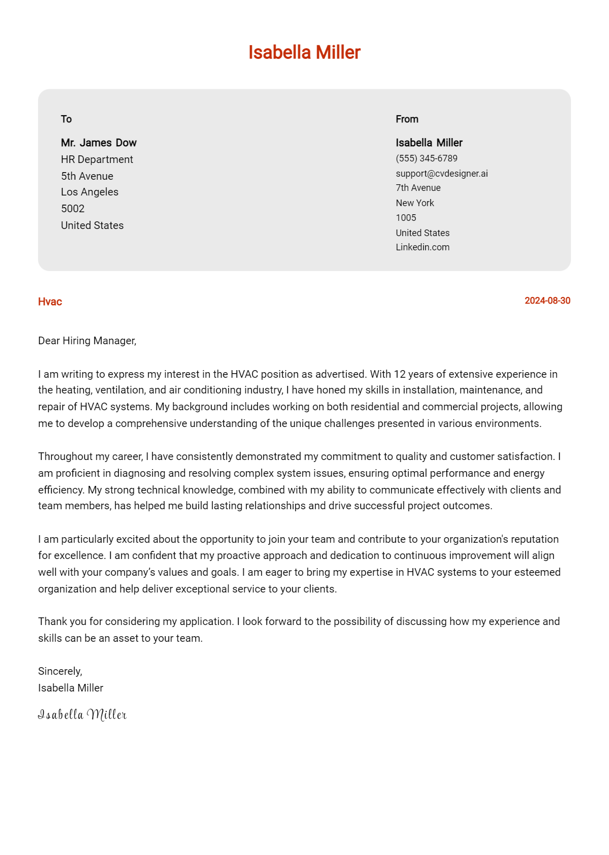 HVAC Cover Letter Examples & Samples for 2026 Preview