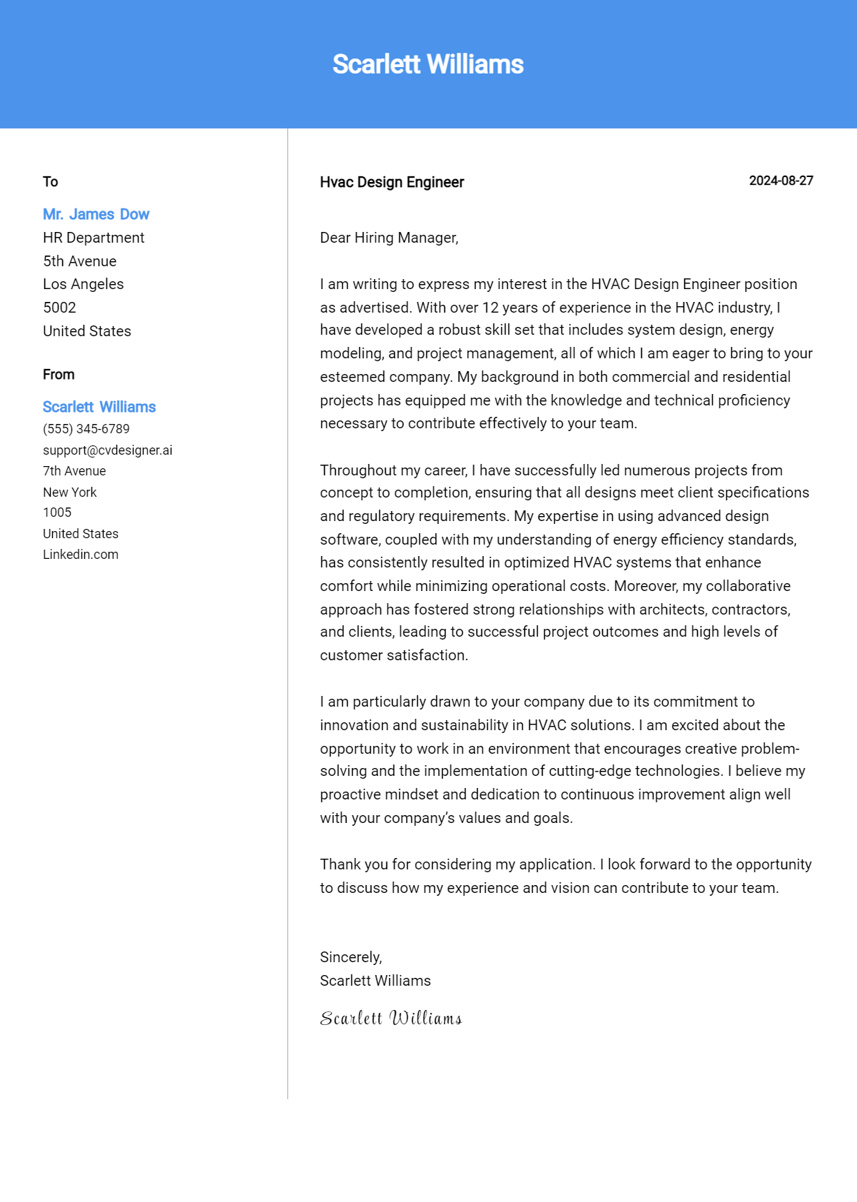 12 HVAC Design Engineer Cover Letter Examples for 2026 (Free Templates) Preview