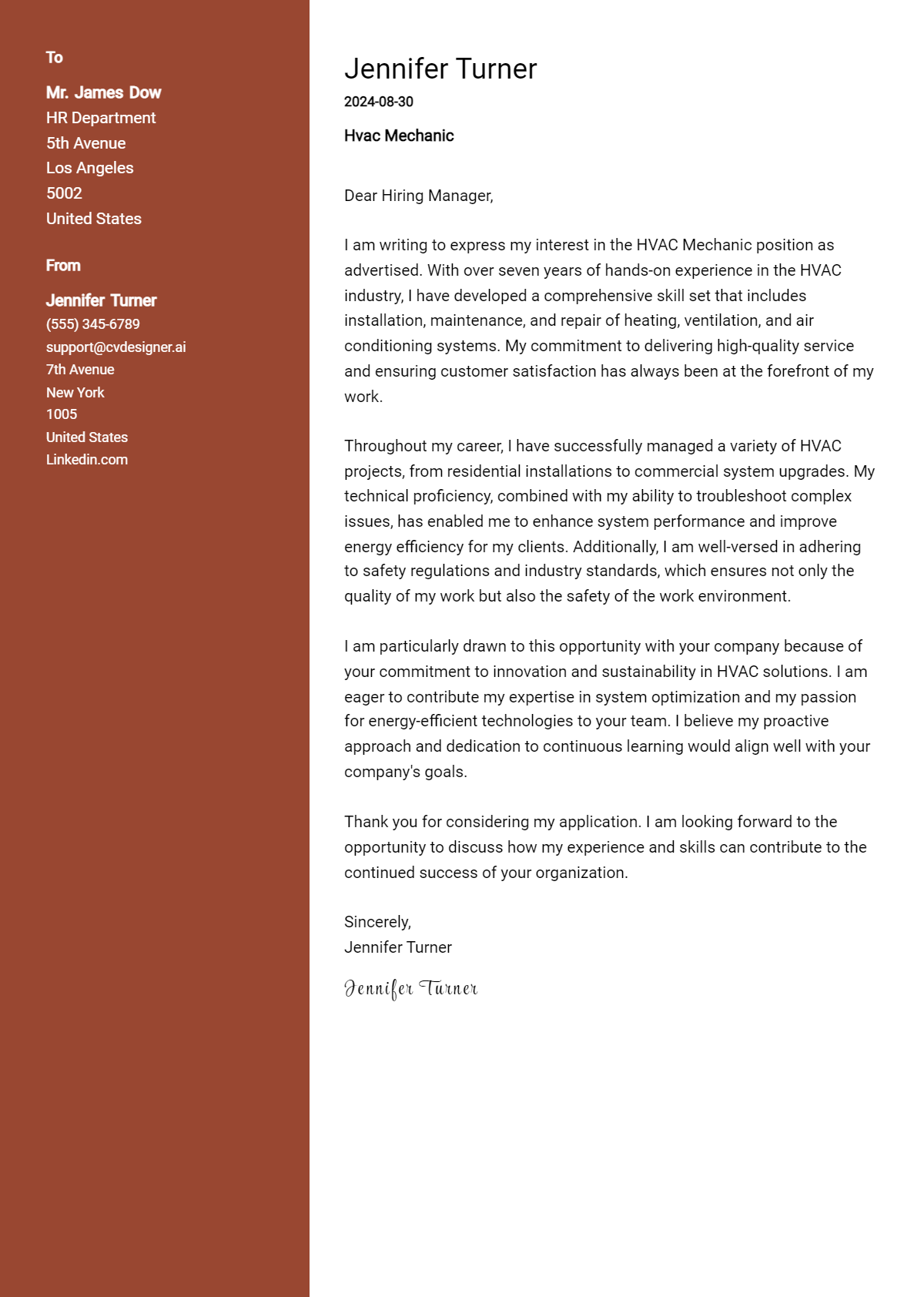 HVAC Mechanic Cover Letter Examples with Writing Tips for 2026 Preview