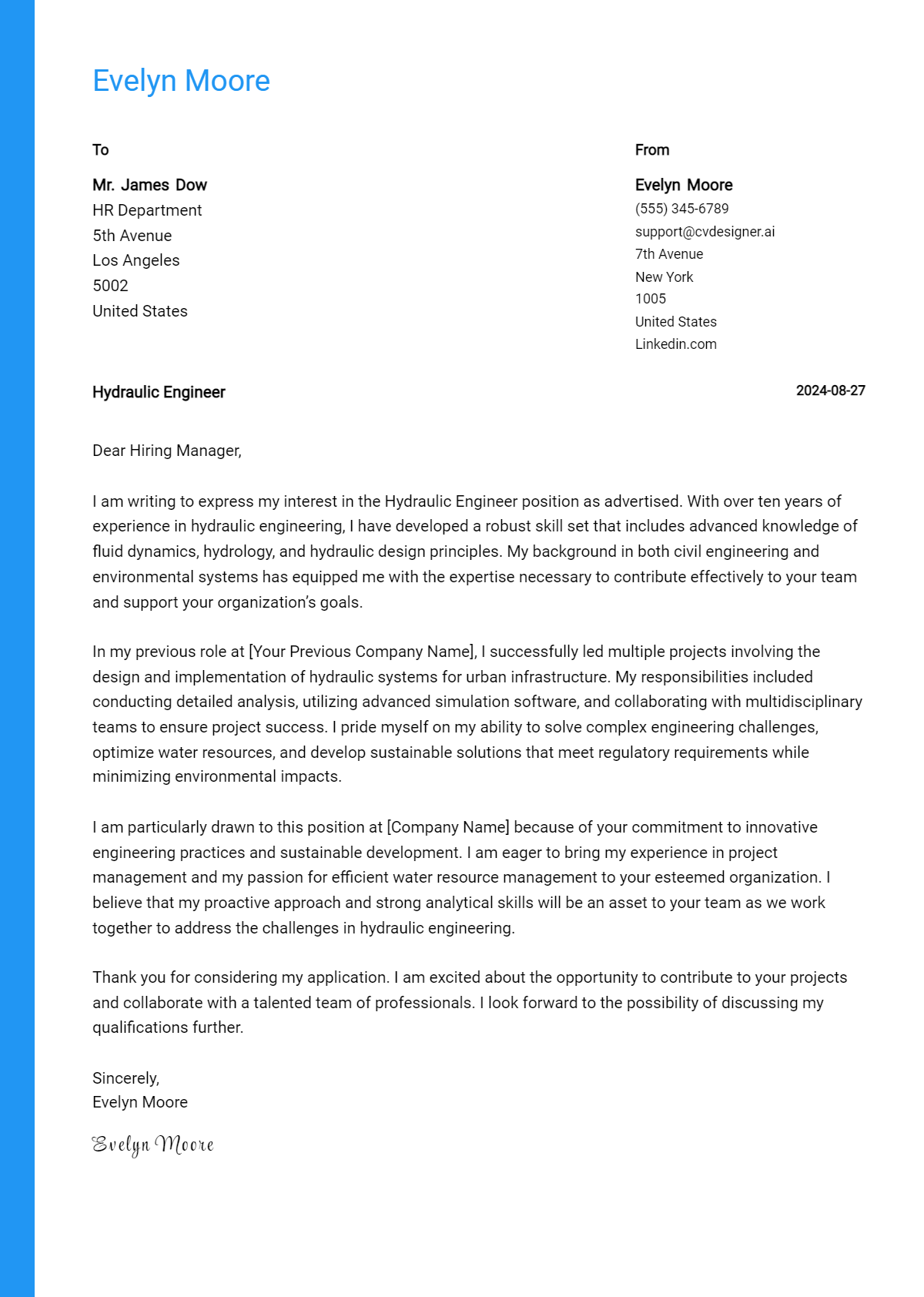 Hydraulic Engineer Cover Letter Examples with Writing Tips for 2026 Preview