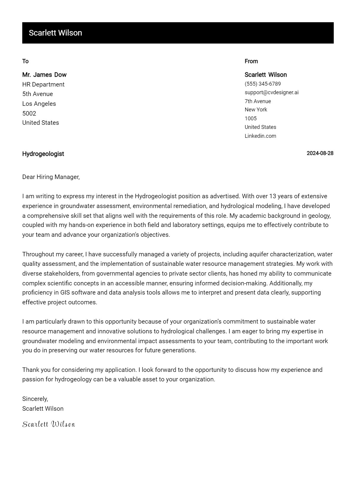 Hydrogeologist Cover Letter Examples and Templates for 2026 Preview