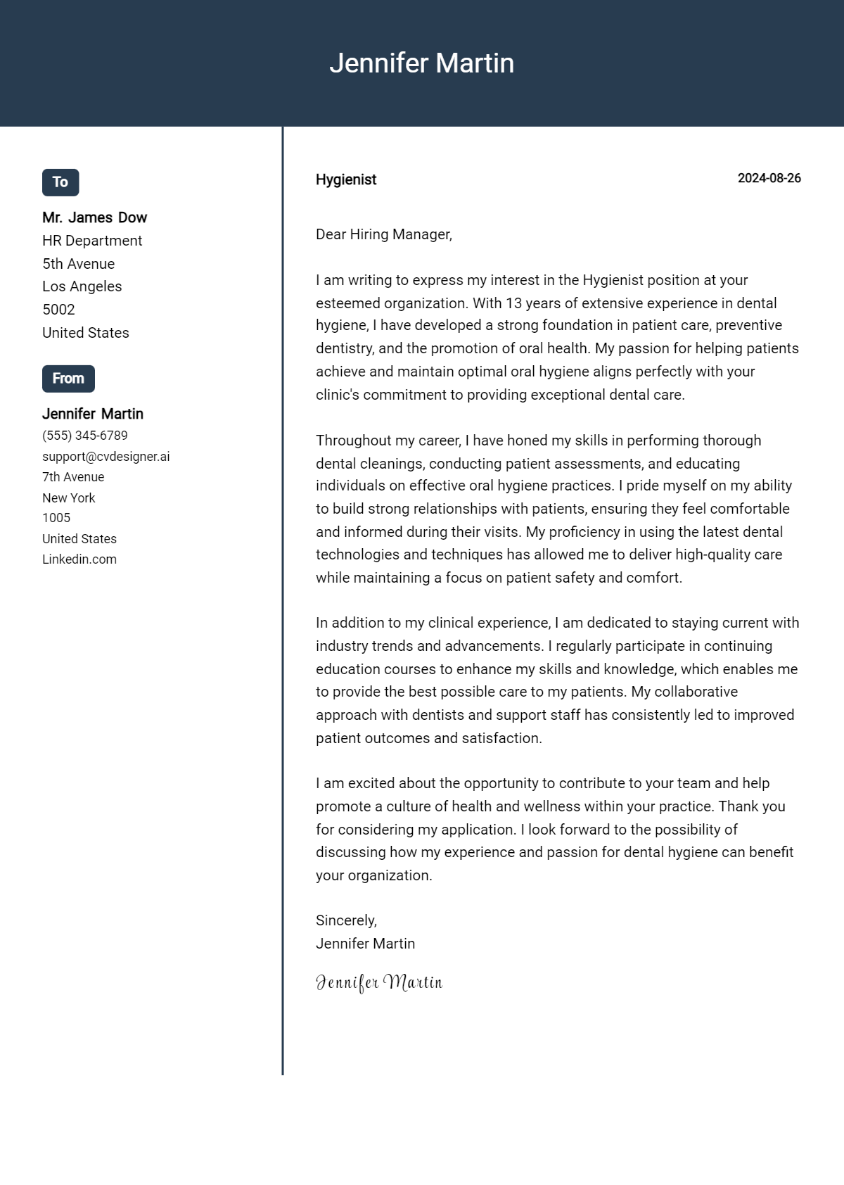 Hygienist Cover Letter Example for 2026: Top CV Skills Preview