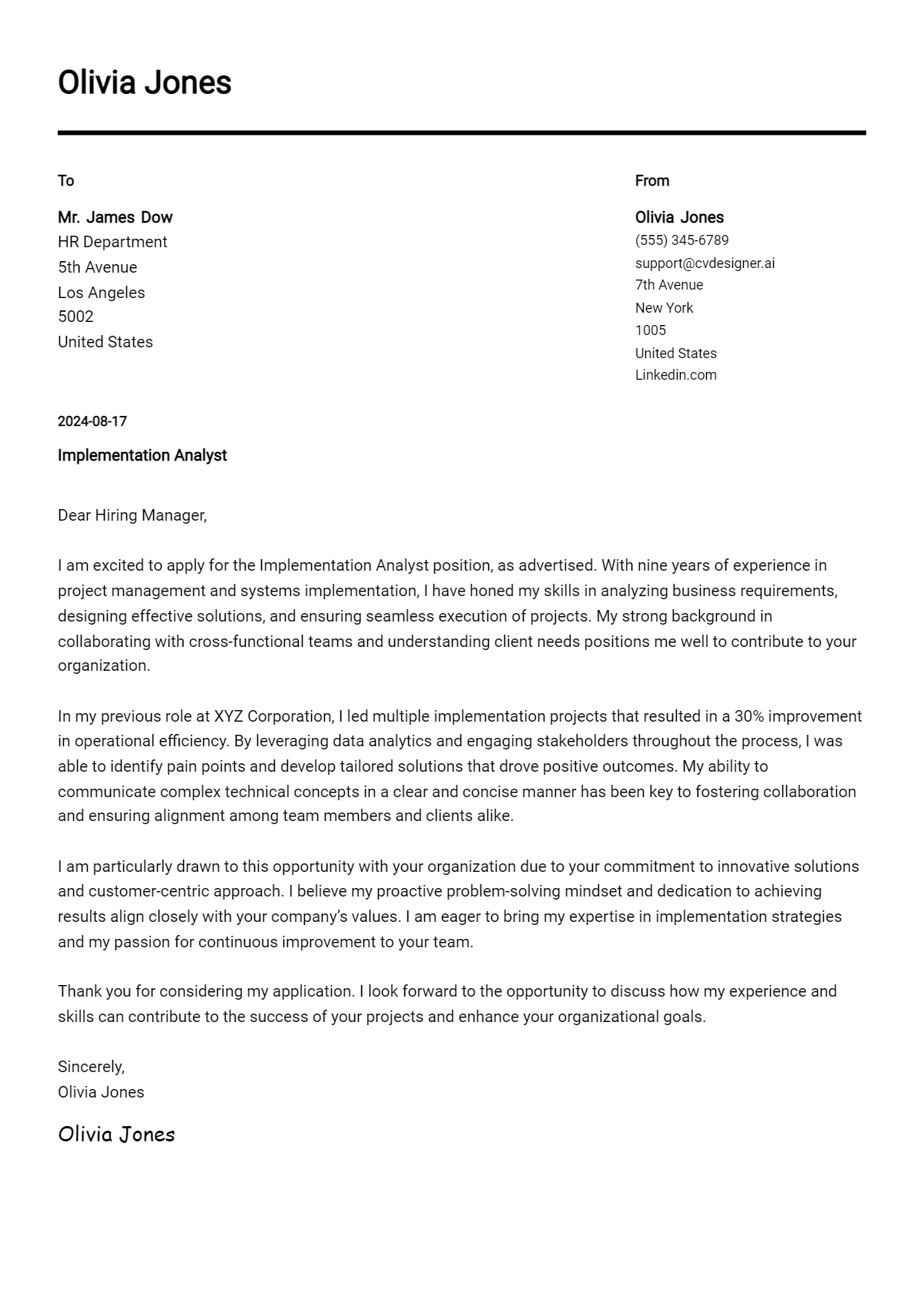Implementation Analyst Cover Letter Samples & Examples 2026 Preview