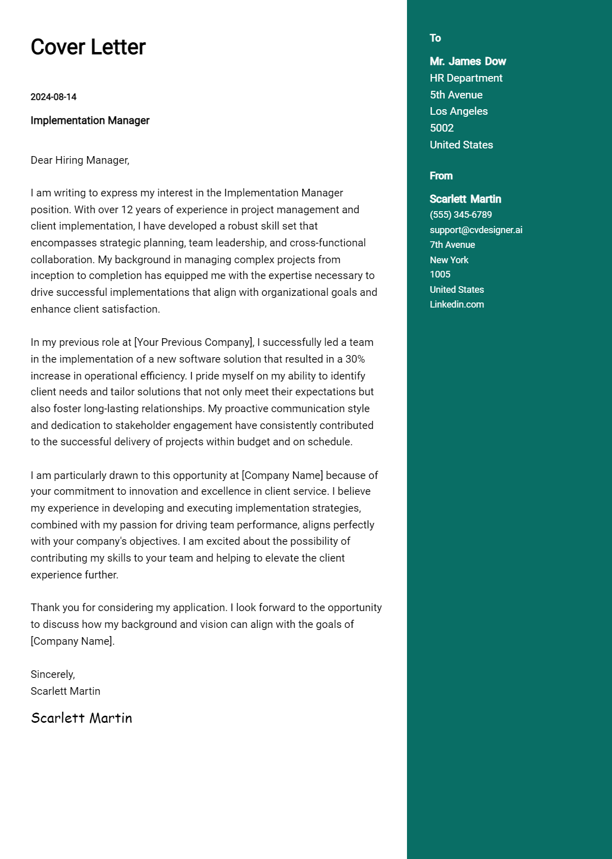 Implementation Manager Cover Letter Example for 2026: Proven Tips Preview