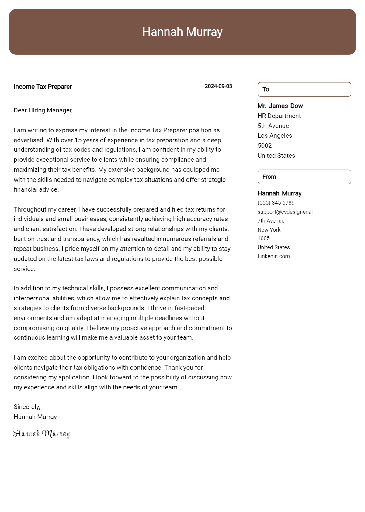 Income Tax Preparer Cover Letter Example for 2026: Expert Tips & Templates Preview
