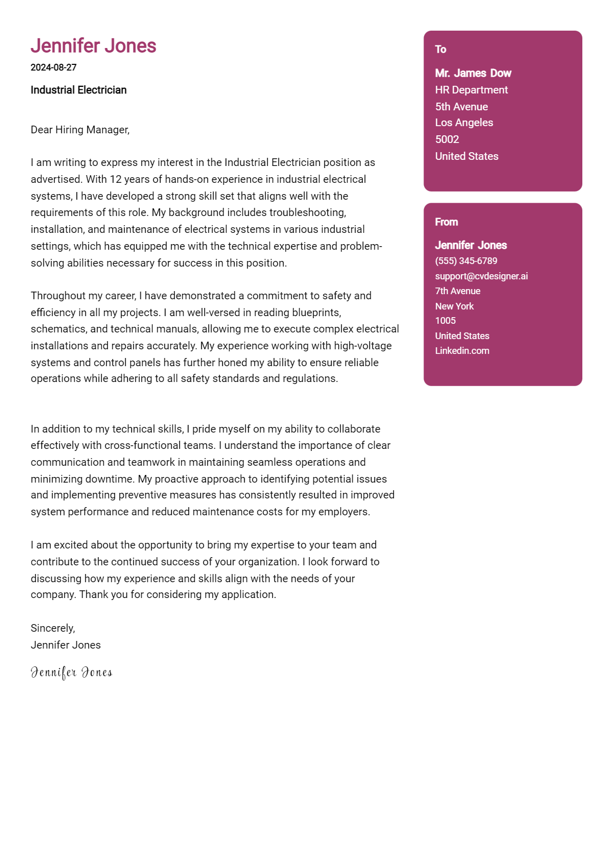 Industrial Electrician Cover Letter Example for 2026 (Complete Writing Guide) Preview