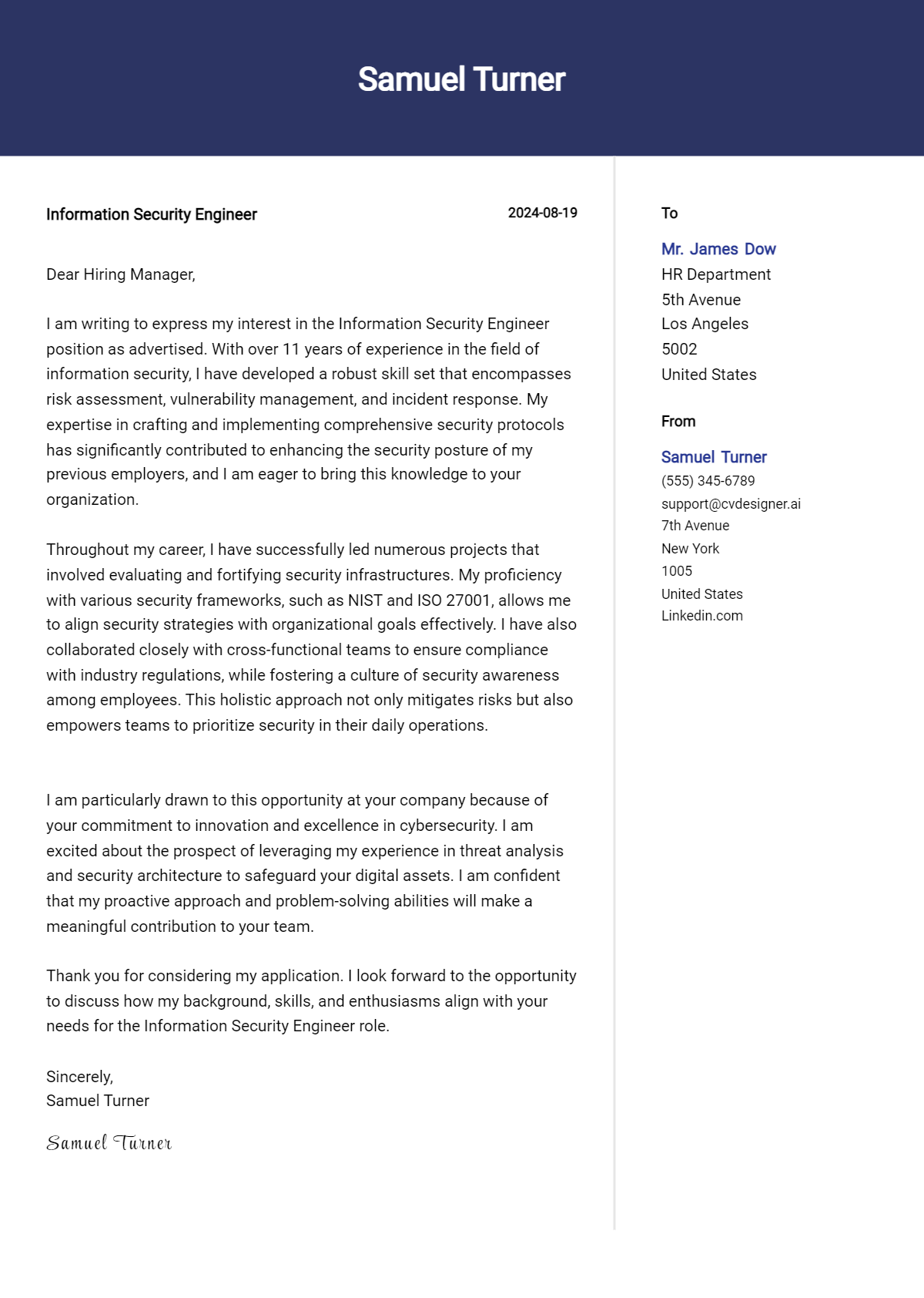 12 Information Security Engineer Cover Letter Examples and Templates for 2026 Preview