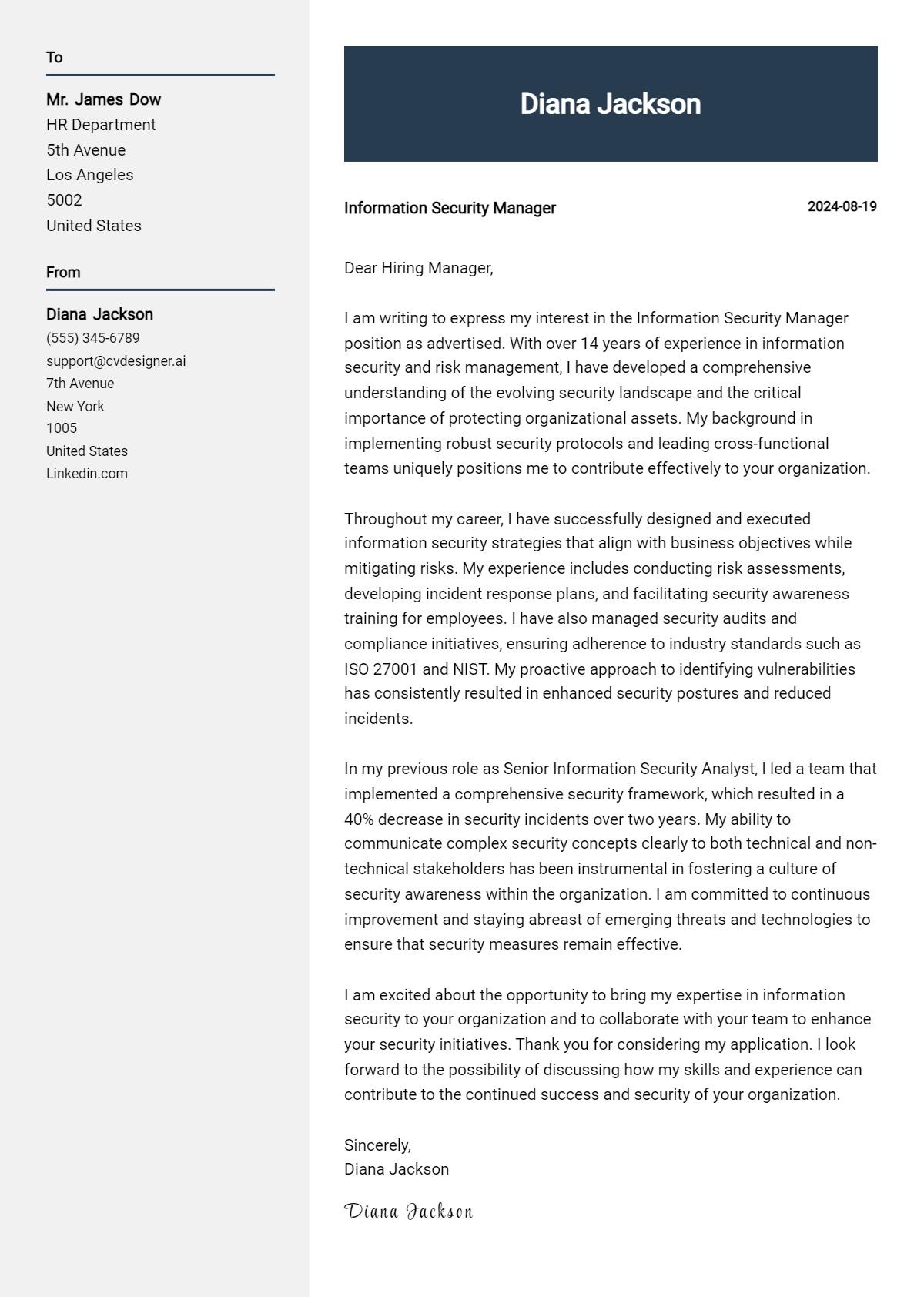 10 Information Security Manager Cover Letter Examples and Templates for 2026 Preview