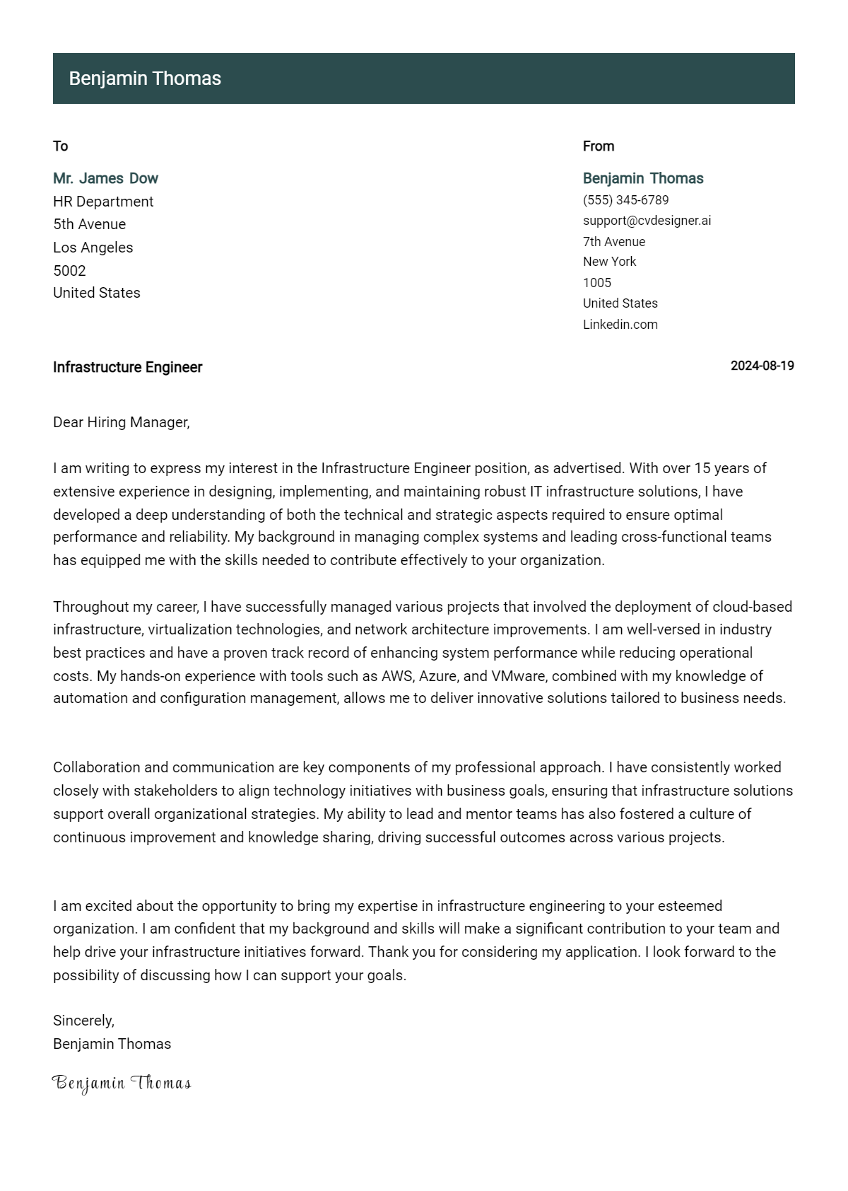 Infrastructure Engineer Cover Letter Example for 2026: Expert Tips & Templates Preview