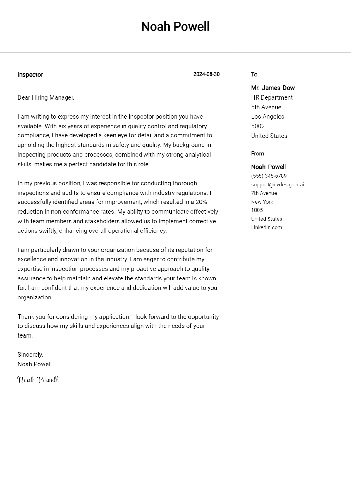 Inspector Cover Letter Examples and Templates for 2026 Preview