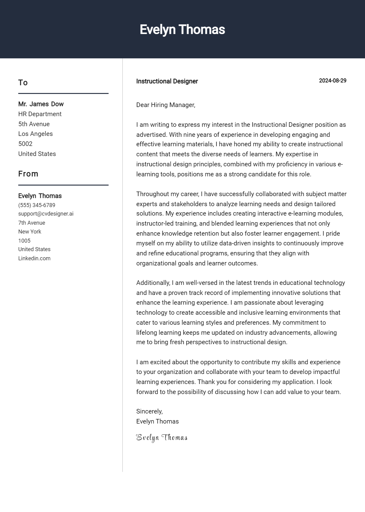 Instructional Designer Cover Letter Samples & Examples 2026 Preview
