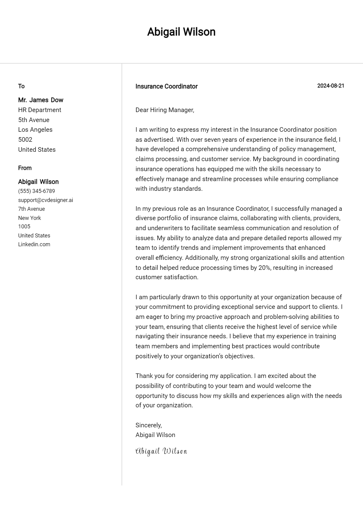 15 Insurance Coordinator Cover Letter Samples & Examples 2026 Preview