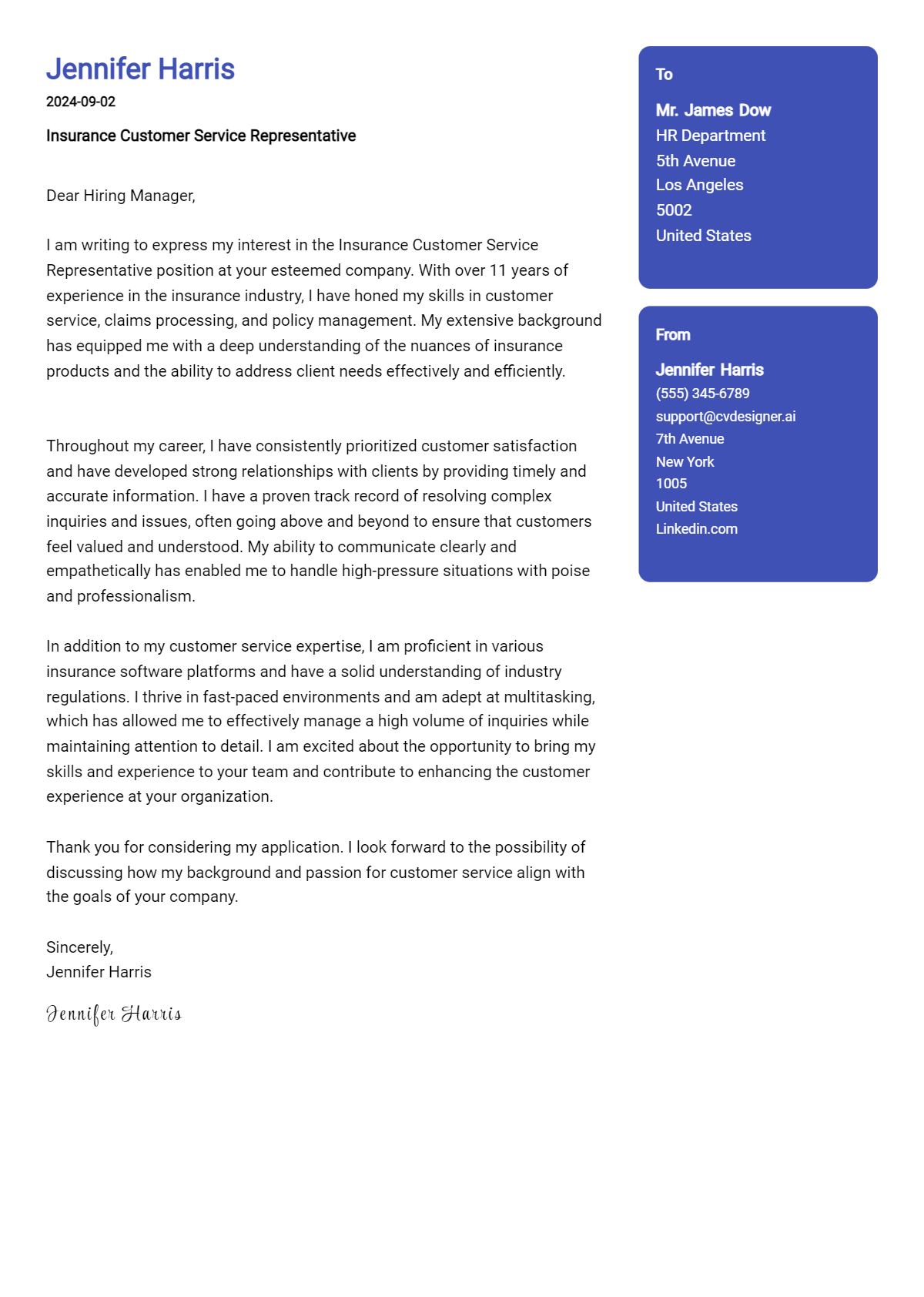 Insurance Customer Service Representative Cover Letter Example for 2026 (Writing Guide) Preview
