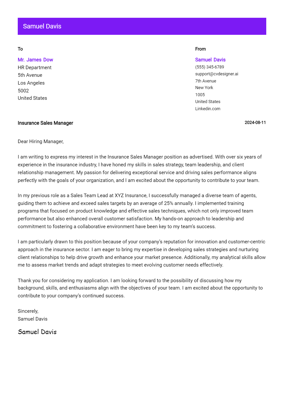 15 Insurance Sales Manager Cover Letter Examples & Samples for 2026 Preview