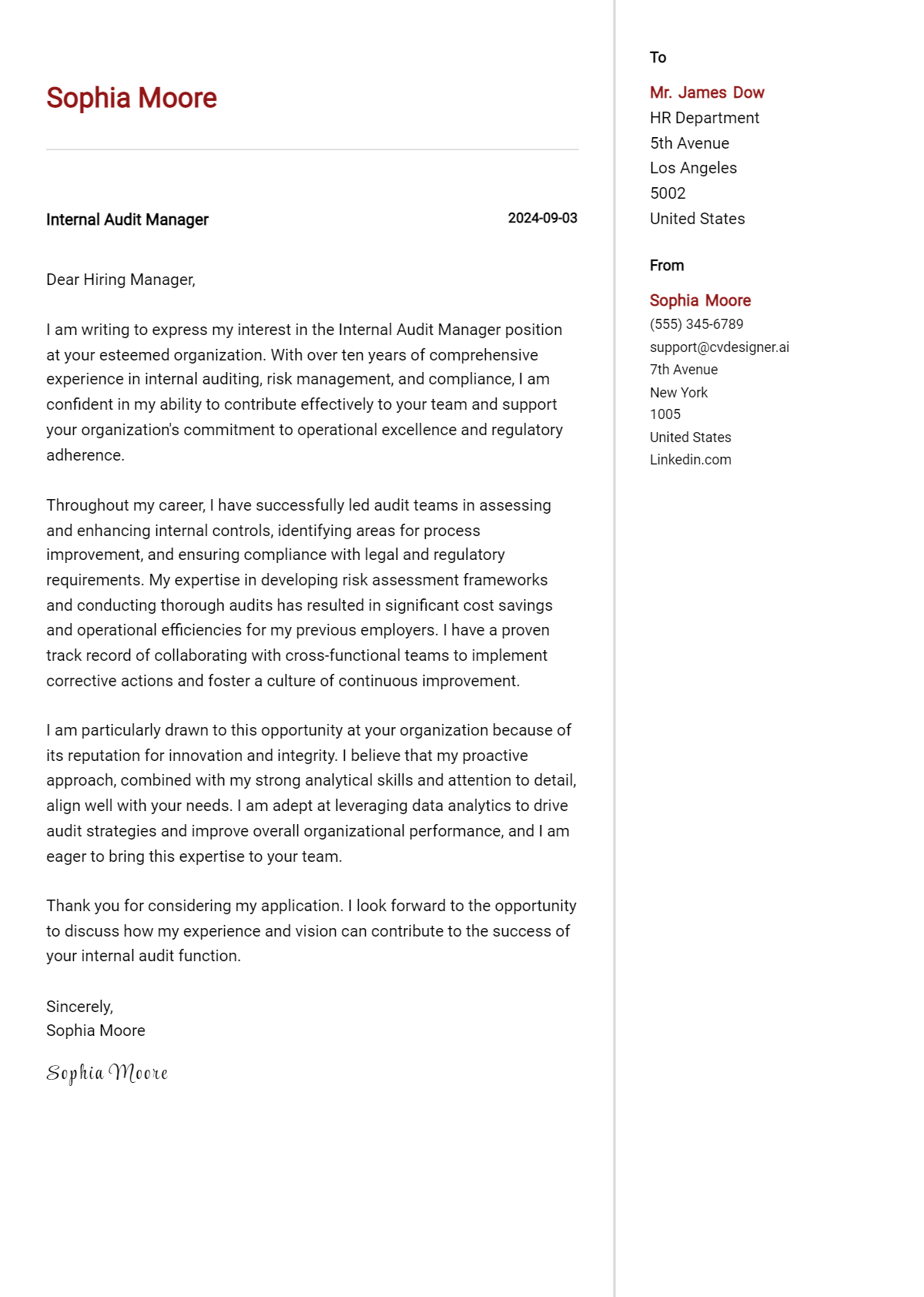 Internal Audit Manager Cover Letter Examples and Templates for 2026 Preview