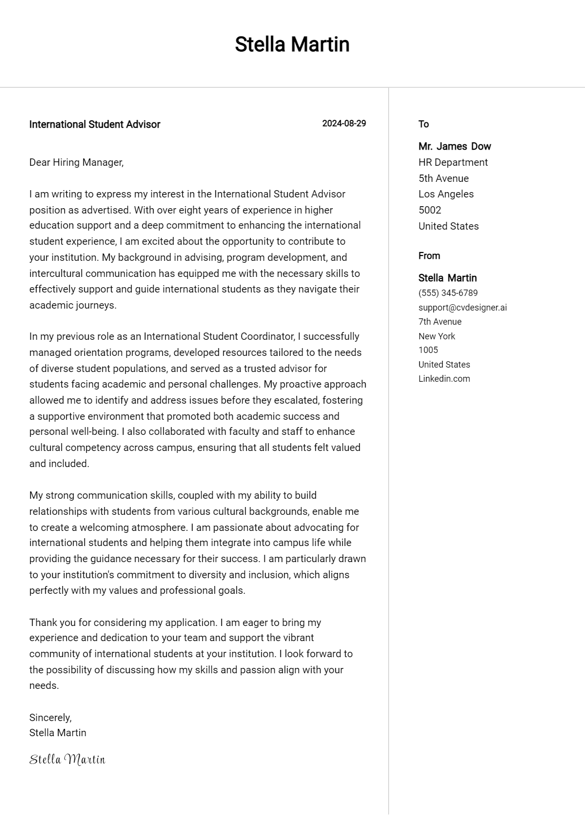 International Student Advisor Cover Letter Example for 2026: Expert Tips & Templates Preview