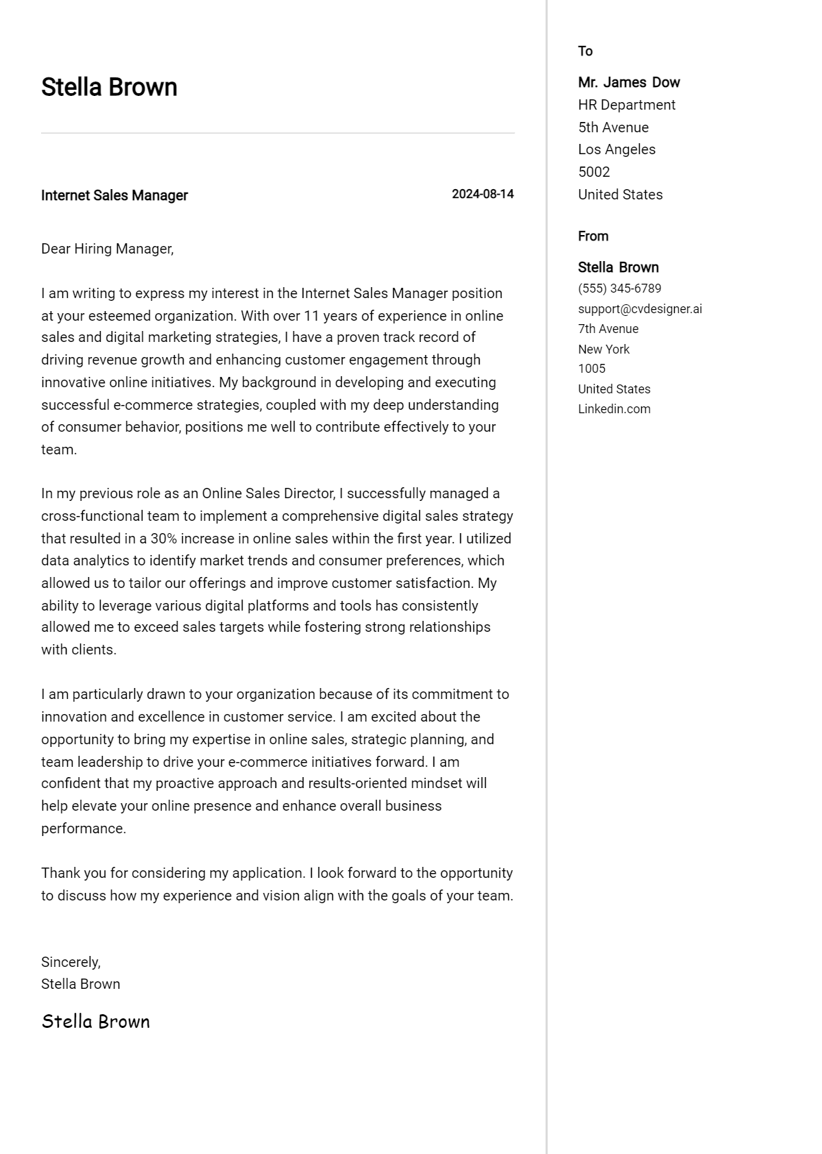 14 Internet Sales Manager Cover Letter Examples with Writing Tips for 2026 Preview