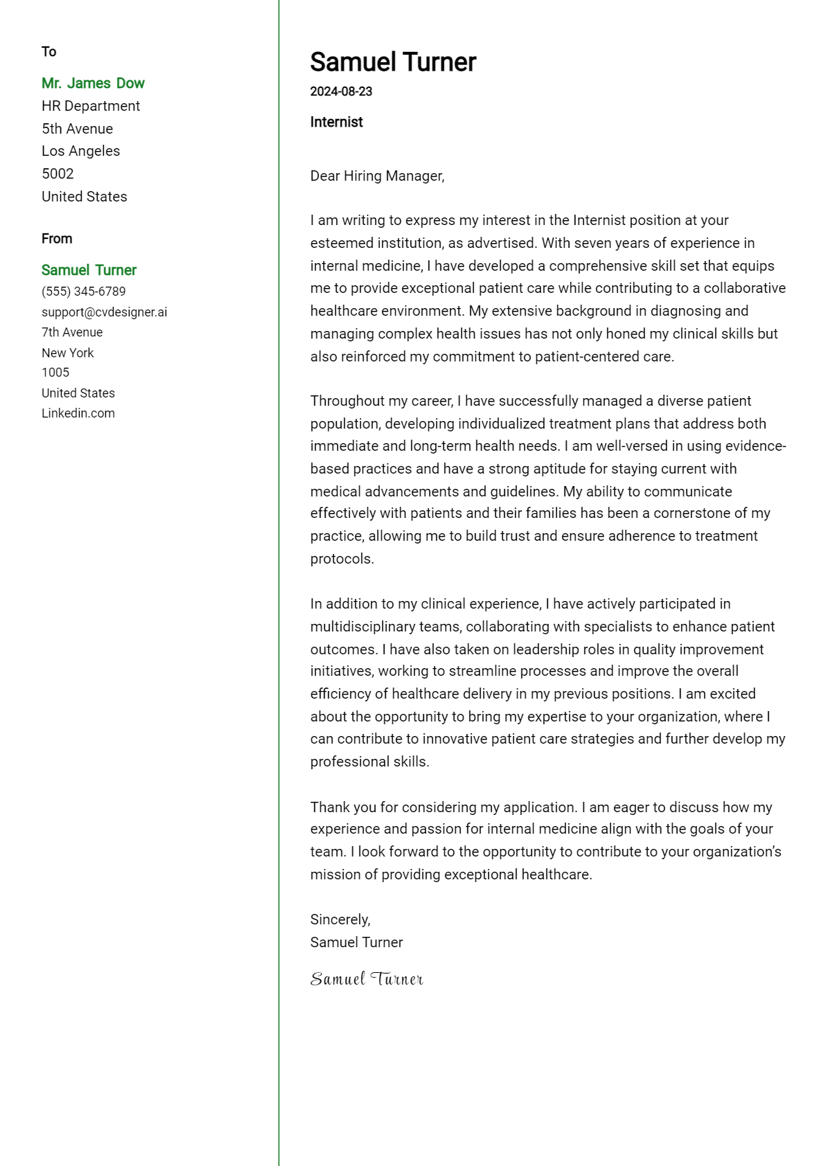 Internist Cover Letter Examples and Templates for 2026 Preview