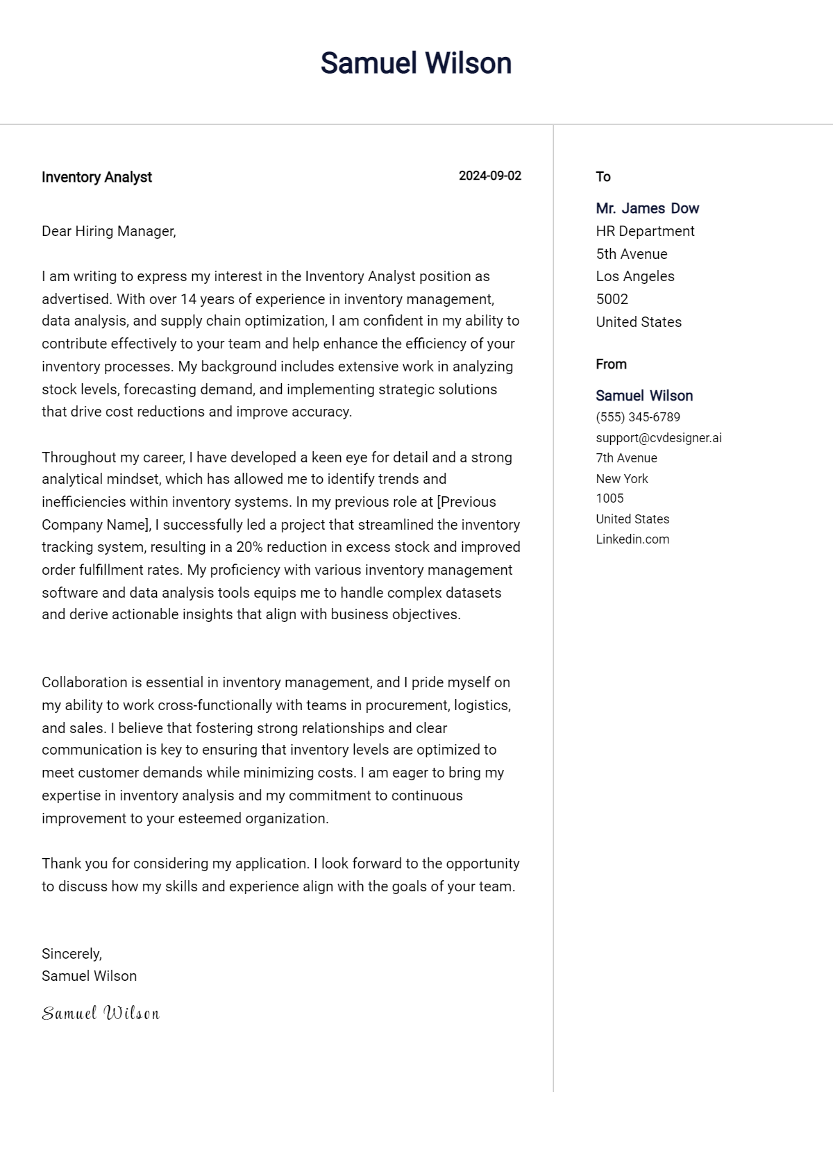 12 Inventory Analyst Cover Letter Examples for 2026 (Free Templates) Preview