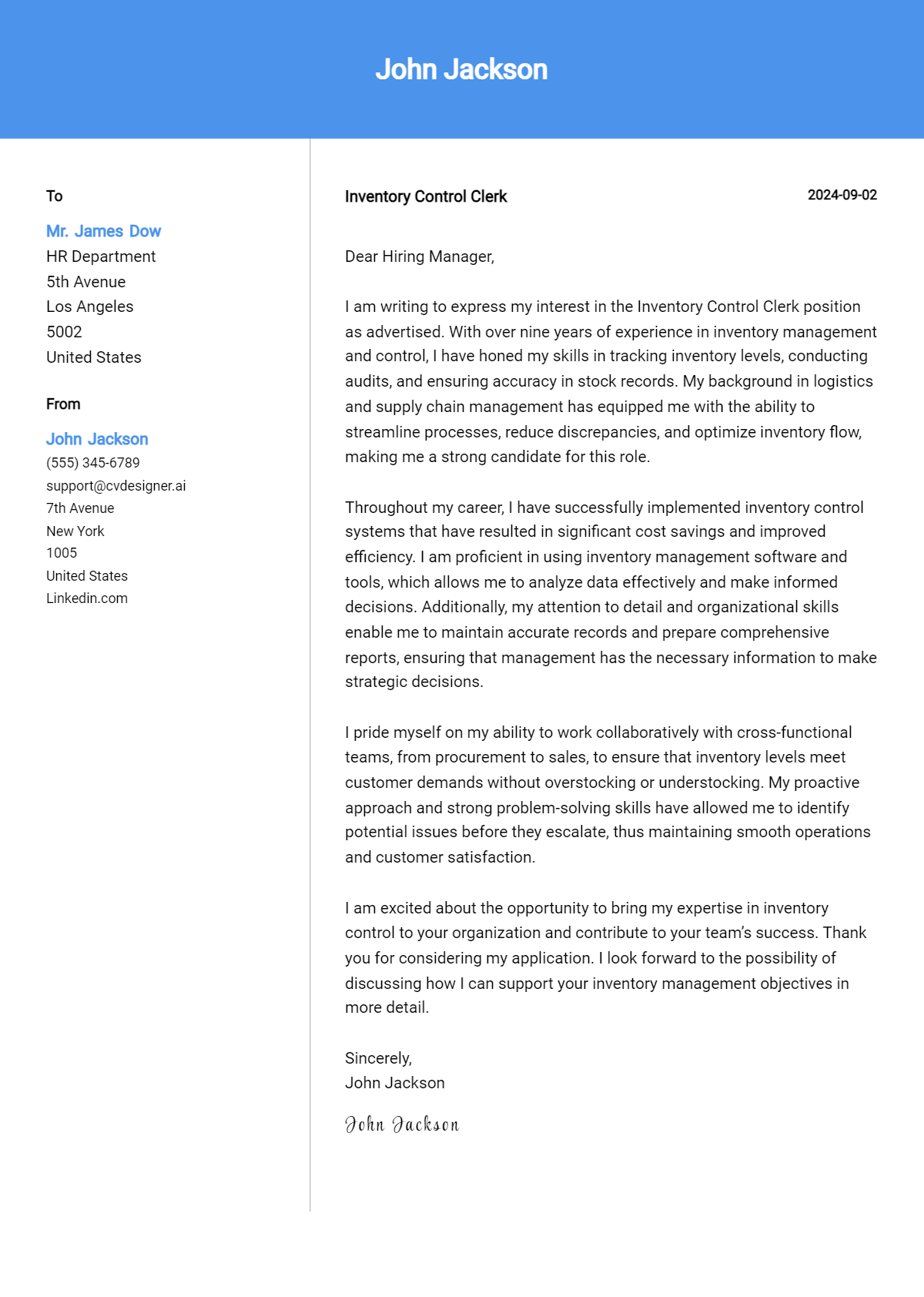 12 Inventory Control Clerk Cover Letter Examples for 2026: Top CV Skills Preview