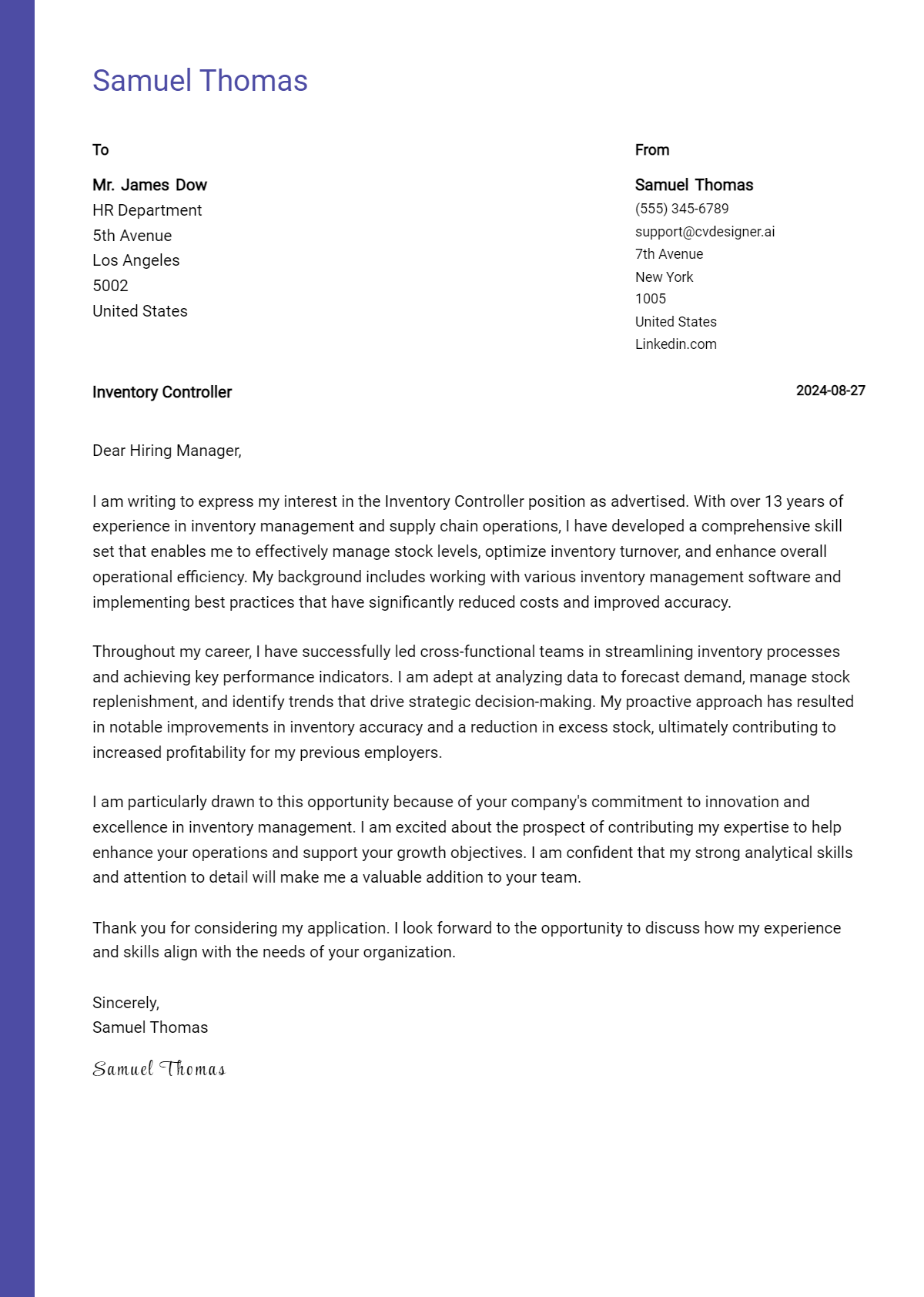 Inventory Controller Cover Letter Example for 2026: Expert Tips & Templates Preview