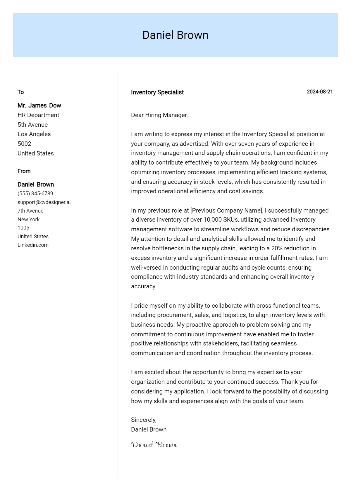 12 Inventory Specialist Cover Letter Example for 2026: Tips & Templates Preview