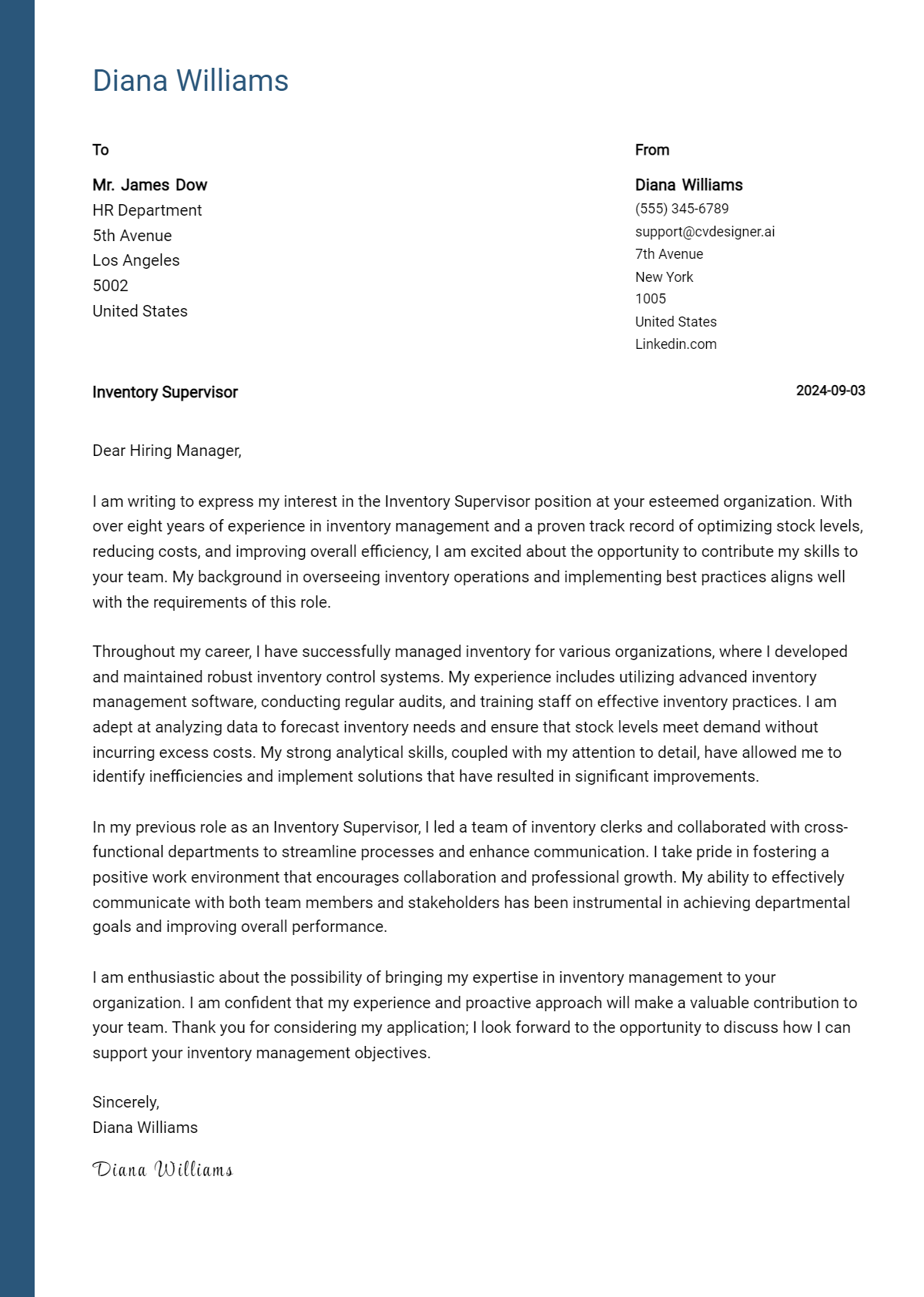 9 Inventory Supervisor Cover Letter Examples for 2026: Tips & Templates Preview