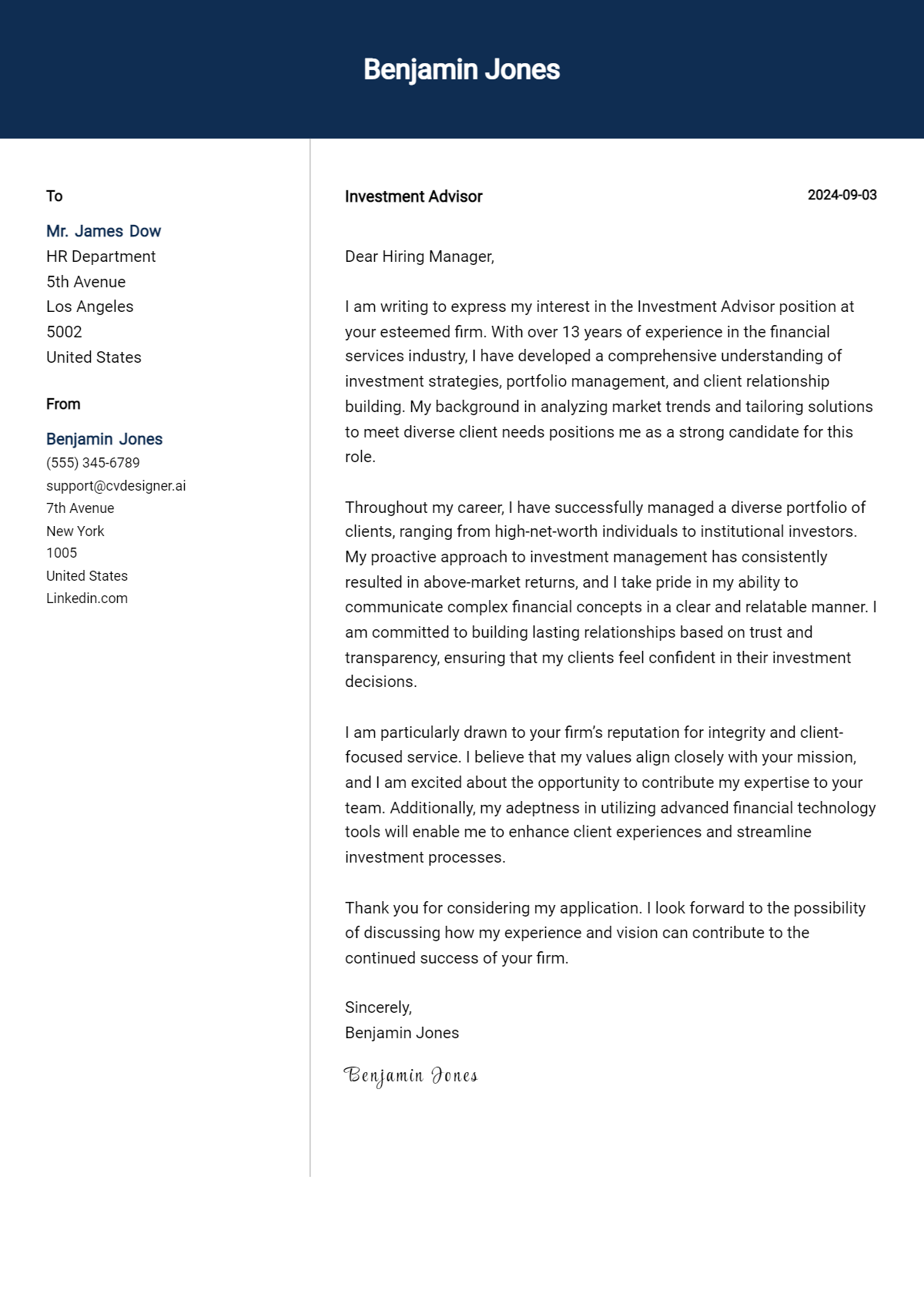 Investment Advisor Cover Letter Examples with Writing Tips for 2026 Preview