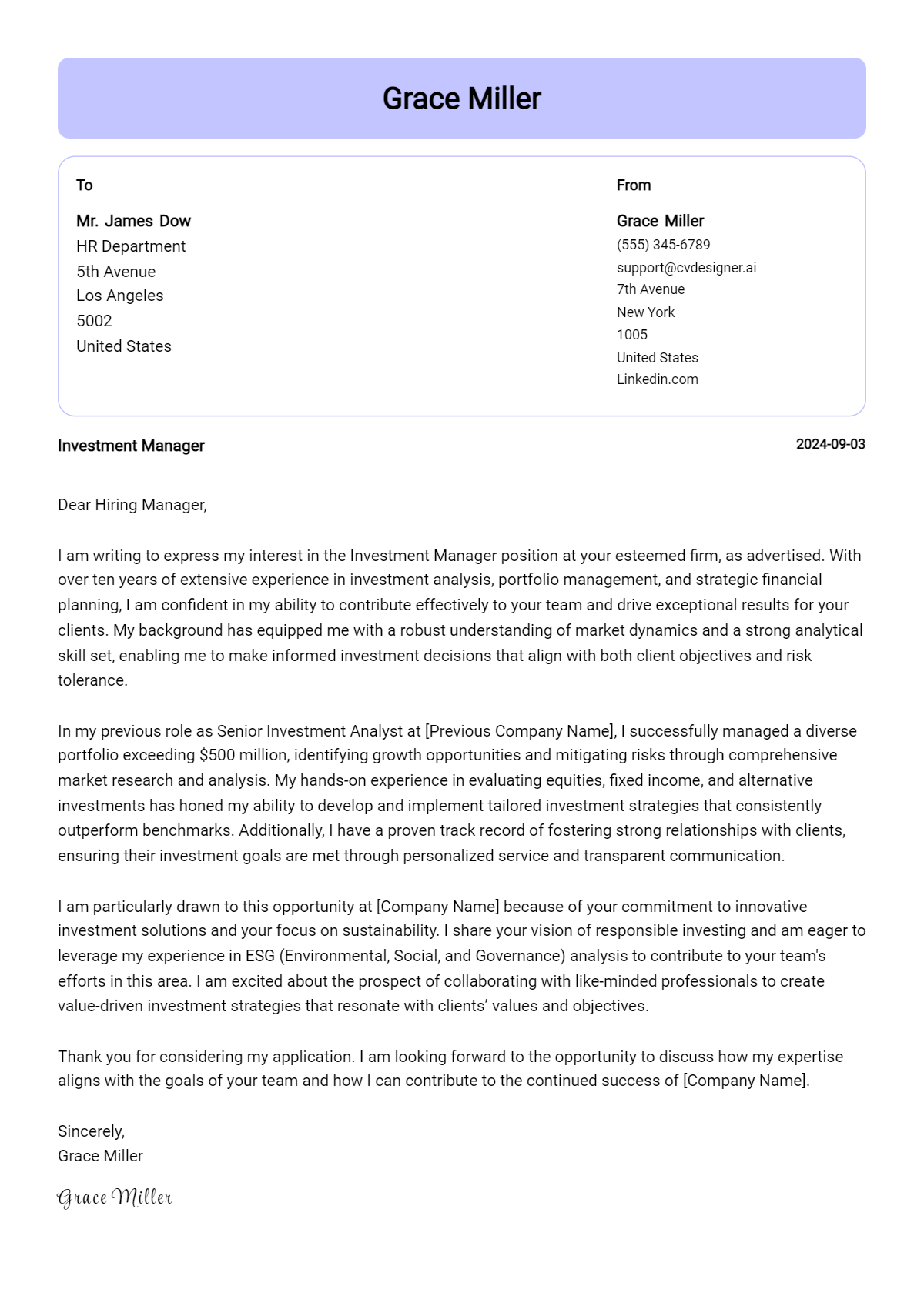 Investment Manager Cover Letter Example for 2026: Tips & Templates Preview