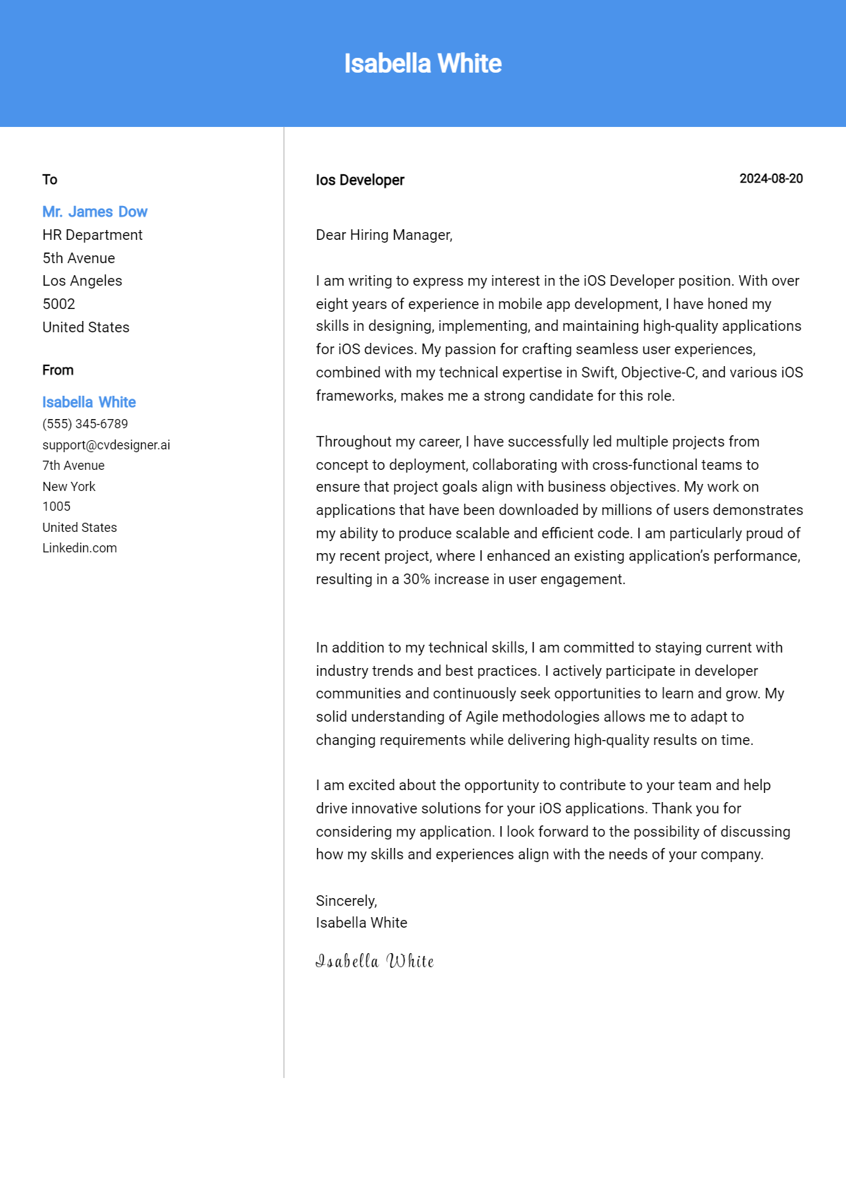IOS Developer Cover Letter Example for 2026: Tips & Templates Preview