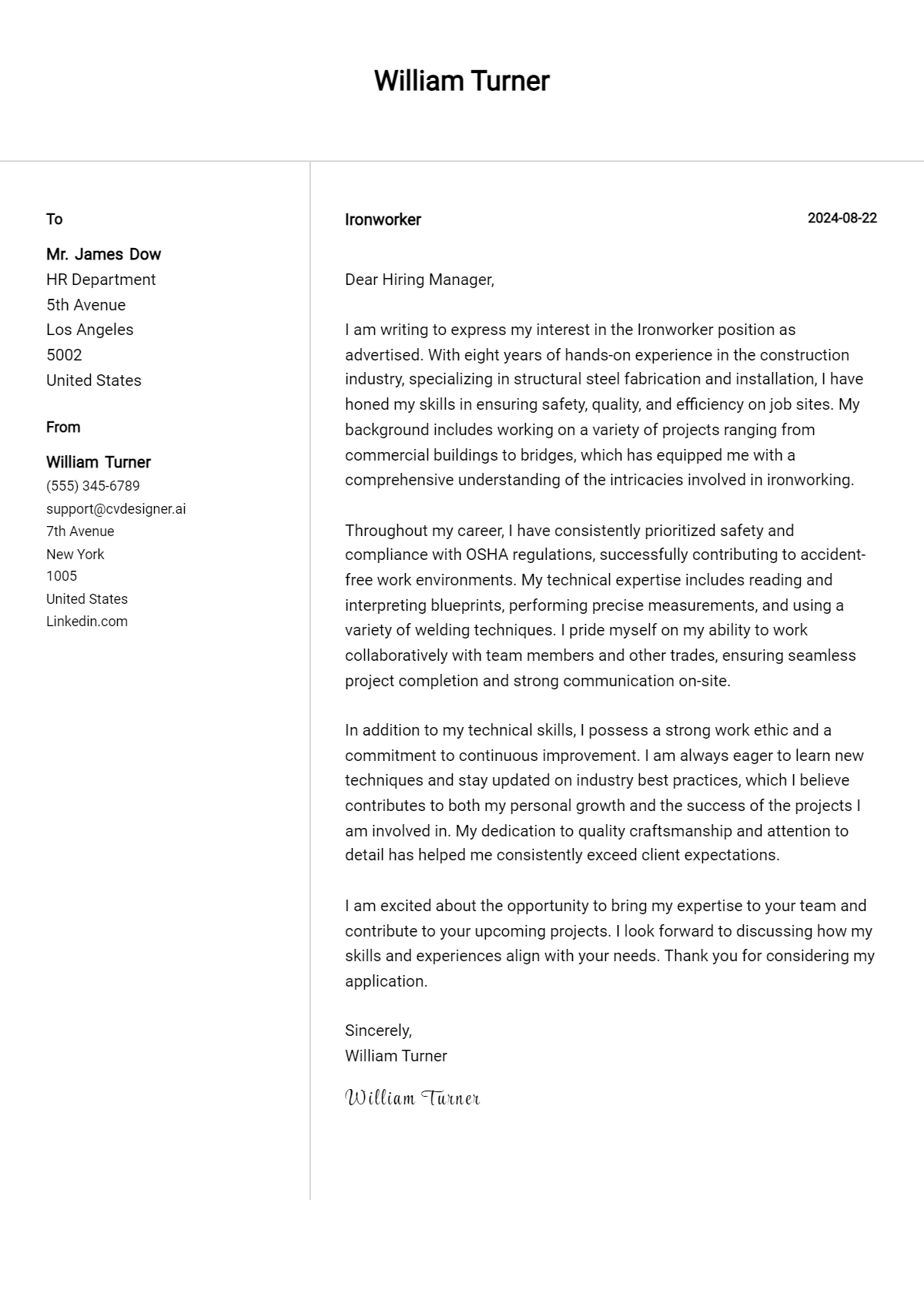 18 Ironworker Cover Letter Examples for 2026 (Free Templates) Preview